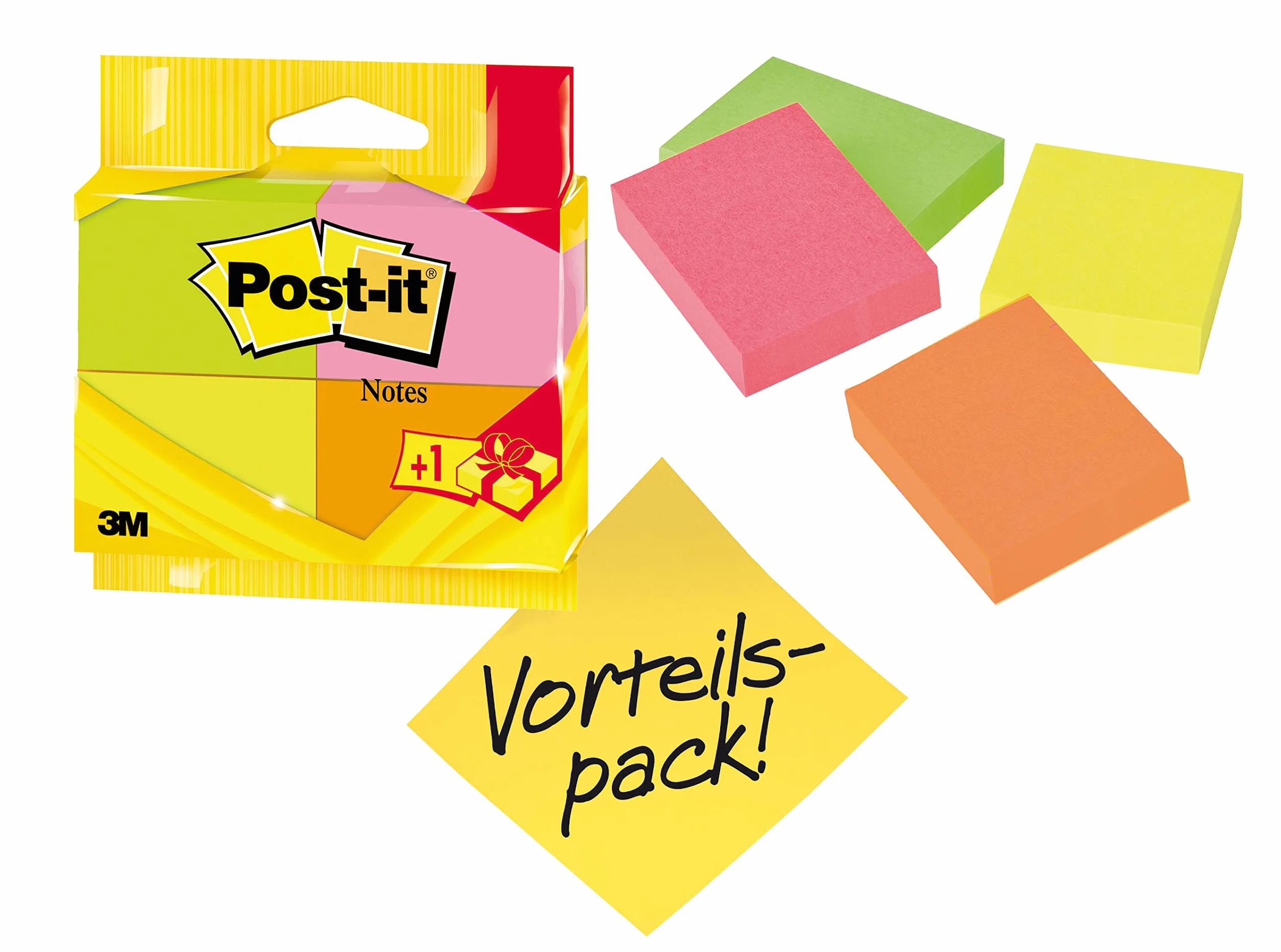 Post-It Colori Neon Assortiti 38 mm x 51 mm 100 Fogli 3+1 Blocchetti