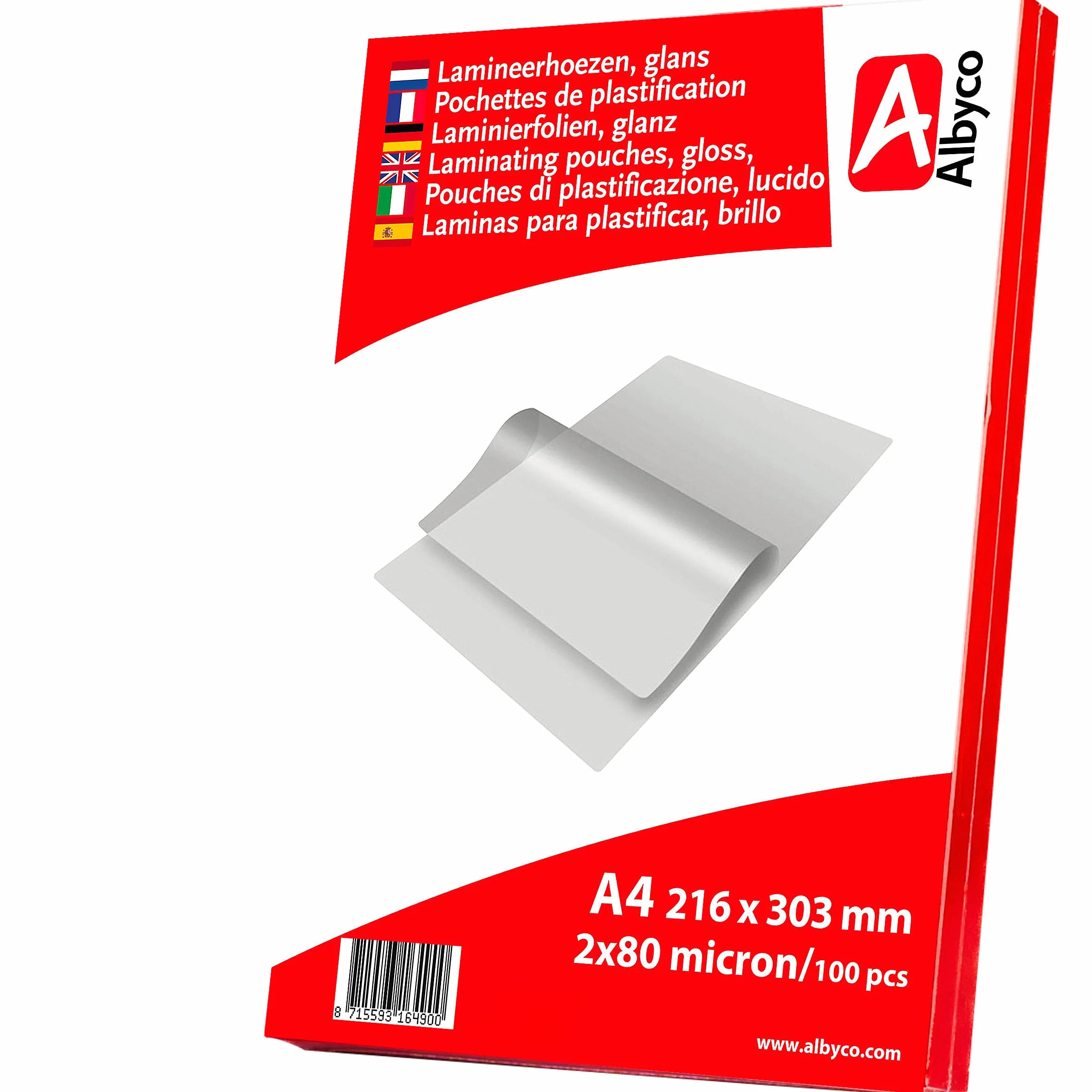 Foglio di Laminazione A4 100 Pezzi Spessore 160 Microns 216x303mm Lucido