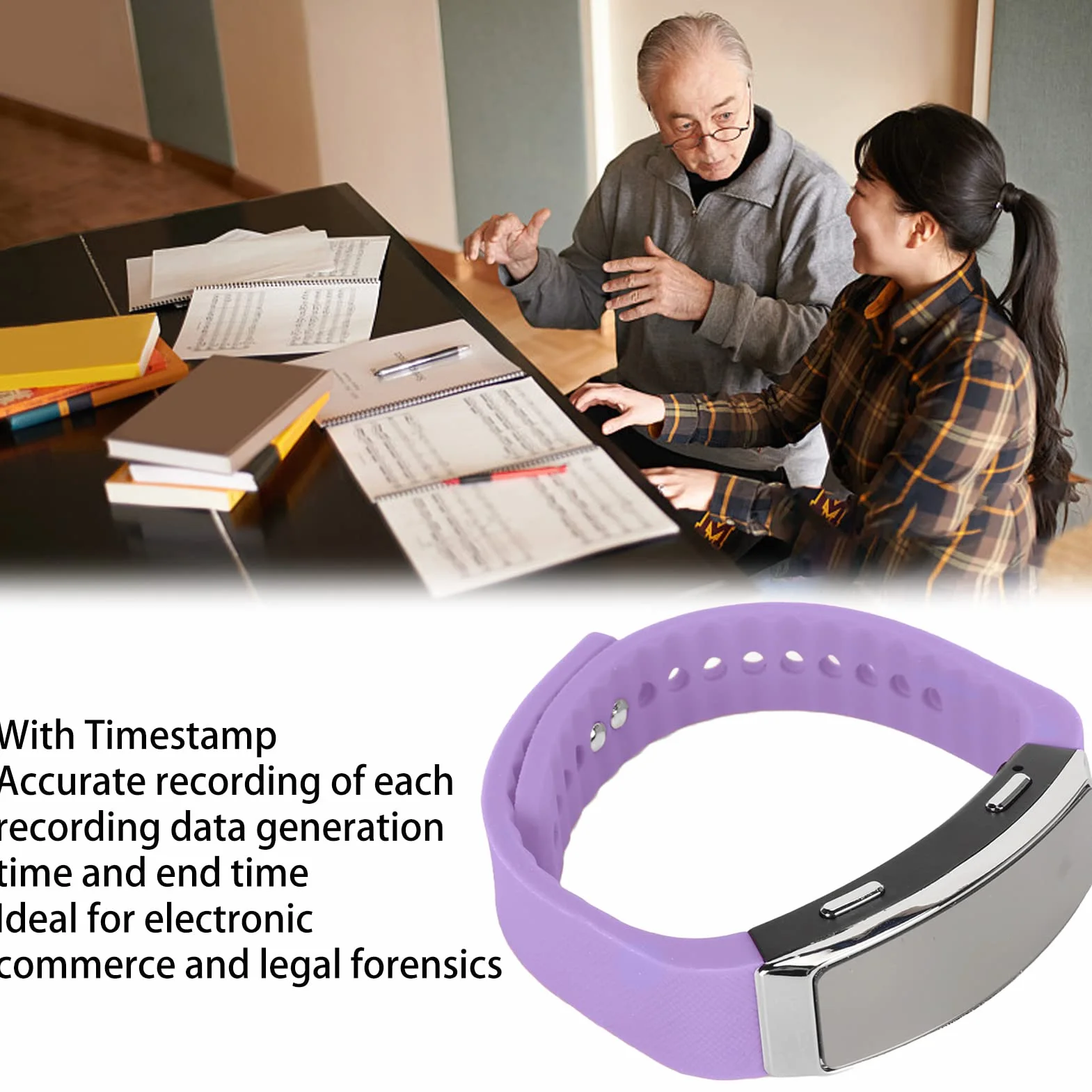 Orologio con Registratore Vocale Digitale, Registratore Vocale Portatile da Polso con Timestamp, Braccialetto con Registratore Audio con Riduzione del Rumore (Viola)