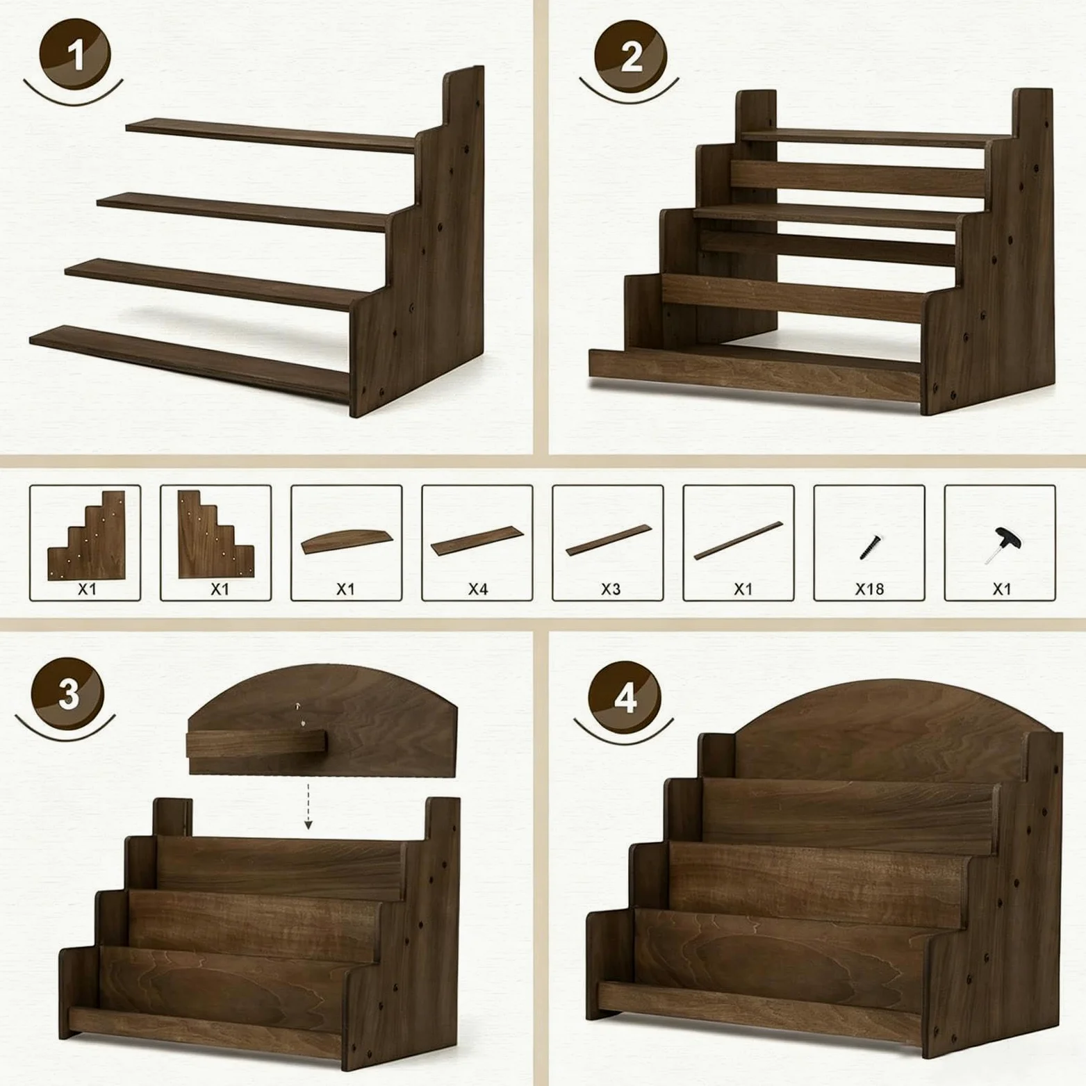 Espositore per Carte da Collezione Organizer 4 Ripiani per Cartoline | Espositore per Biglietti Augurali per Insegna Immagine Festa Business Cupcake Libro Foto Profumo Scrivania Tavolo