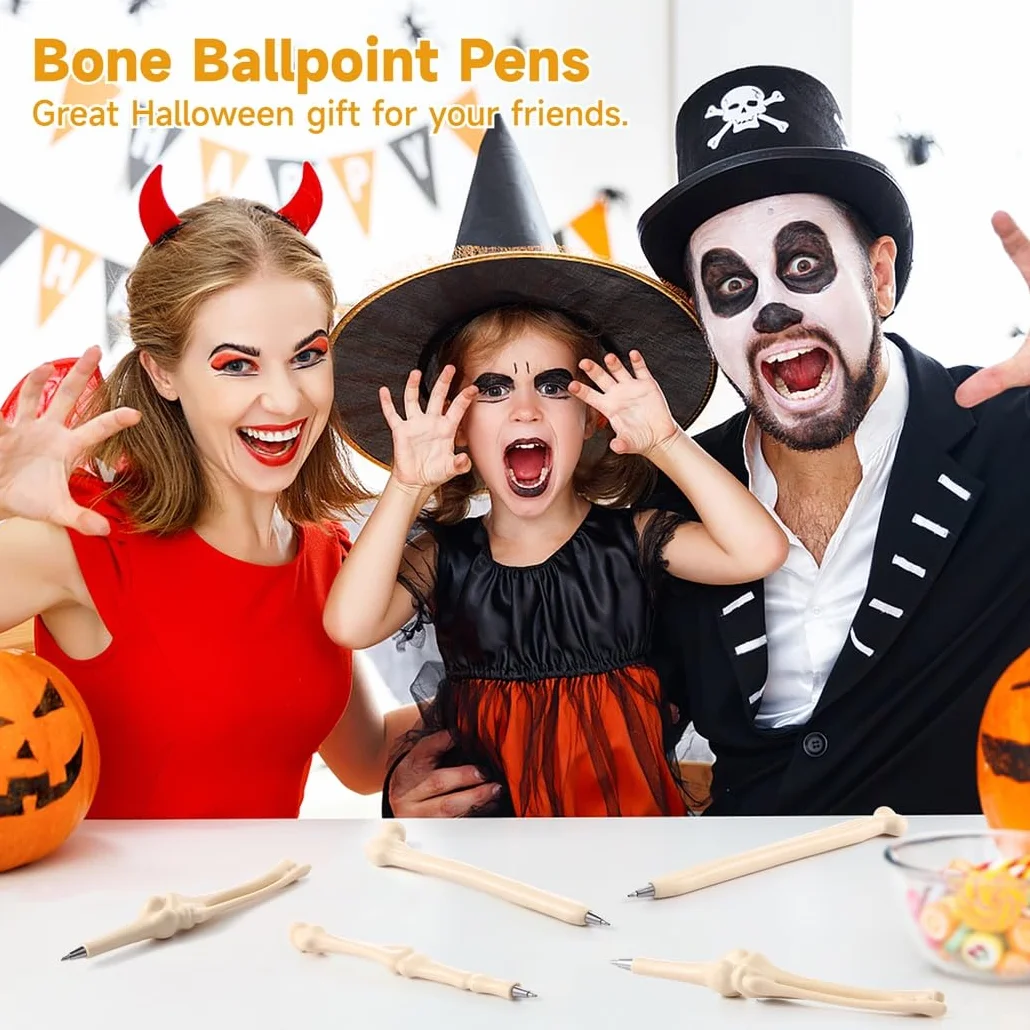 70 penne a sfera a forma di osso, cancelleria creativa con scheletro con inchiostro nero, forniture per scrittura per ufficio, ospedale, feste di Halloween