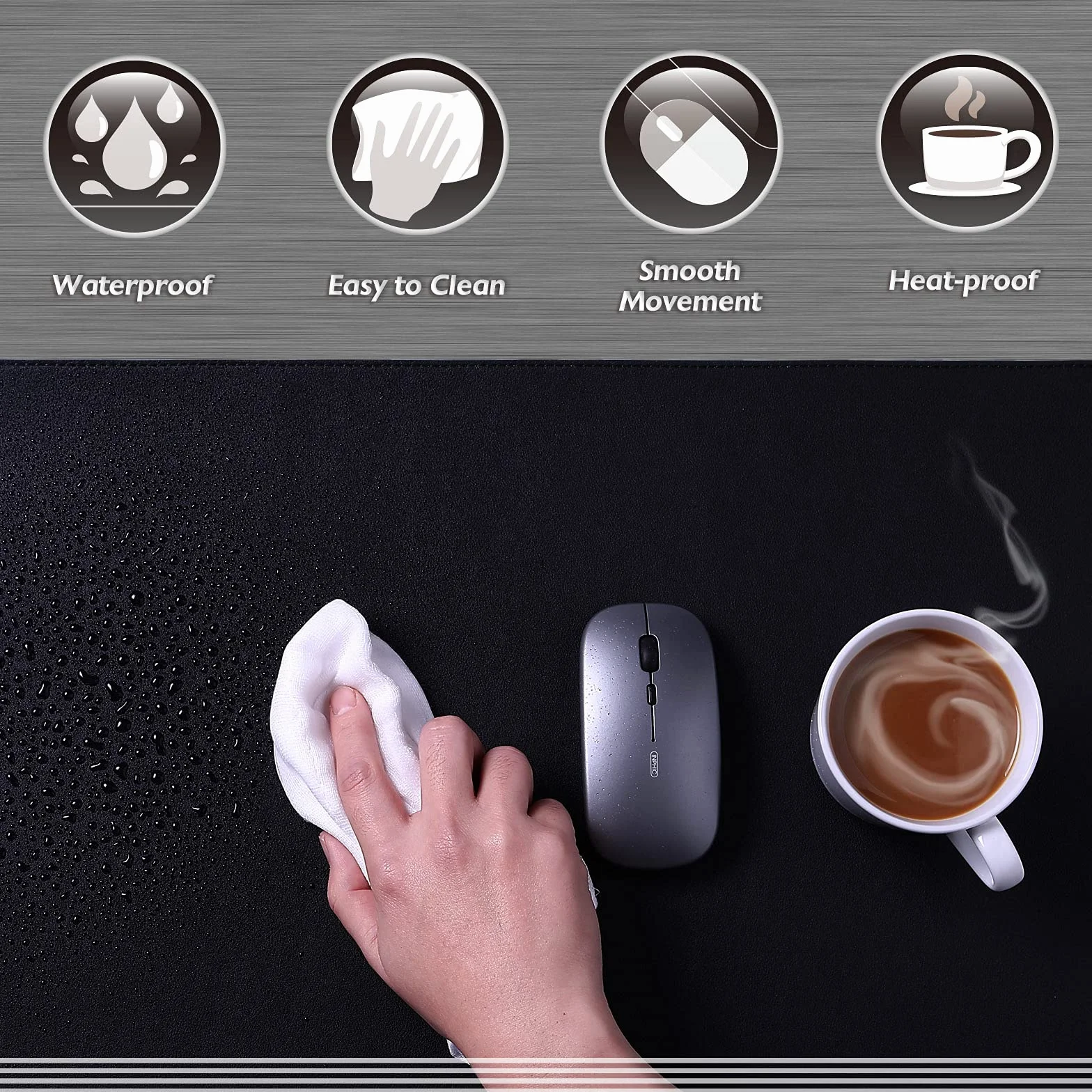 K KNODEL Tappetino Scrivania Pelle PVC 60cm x 35cm Nero Doppia Facciata