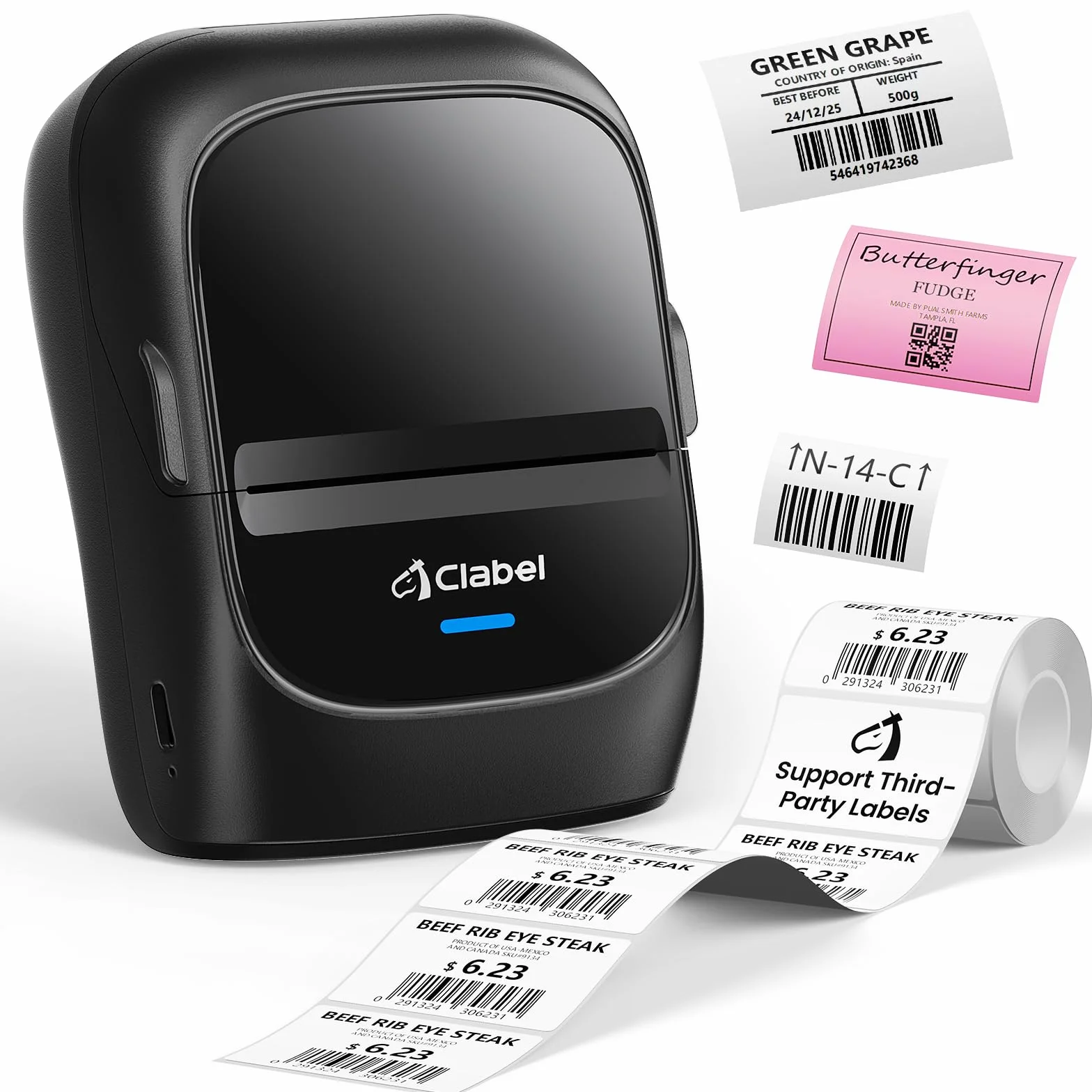 CLABEL Mini Bluetooth Etichette Stampante: 221B Portatile Termica Codice a Barre Stampante per iOS e Android, Ricarica Trasporto Etichettatrice Stampa Adatto per Casa Ufficio con 1 Rotolo Etichette