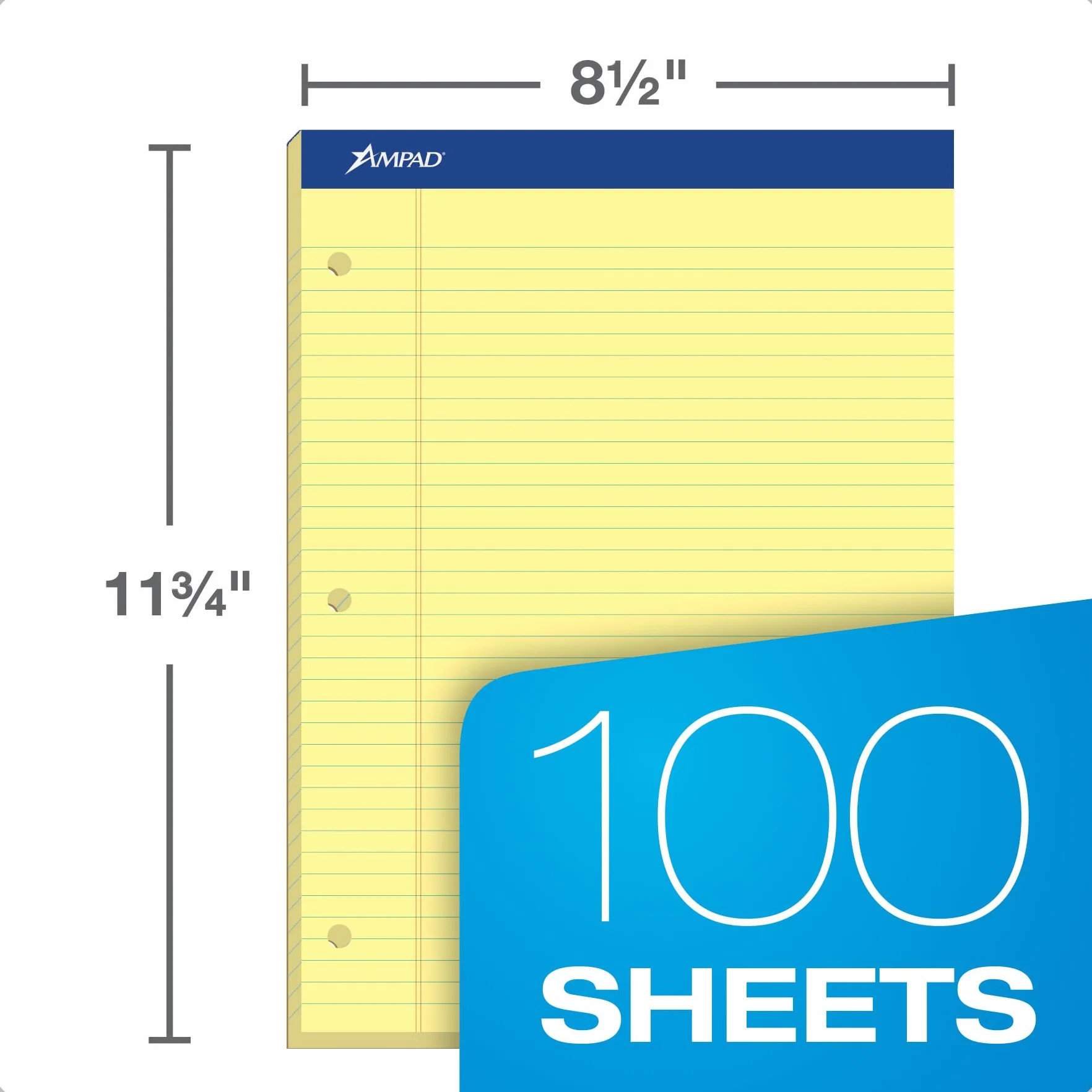Evidence Dual Ruled Pad Legal Wide Rule 8.5 x 11.75 Canary 100 Sheets