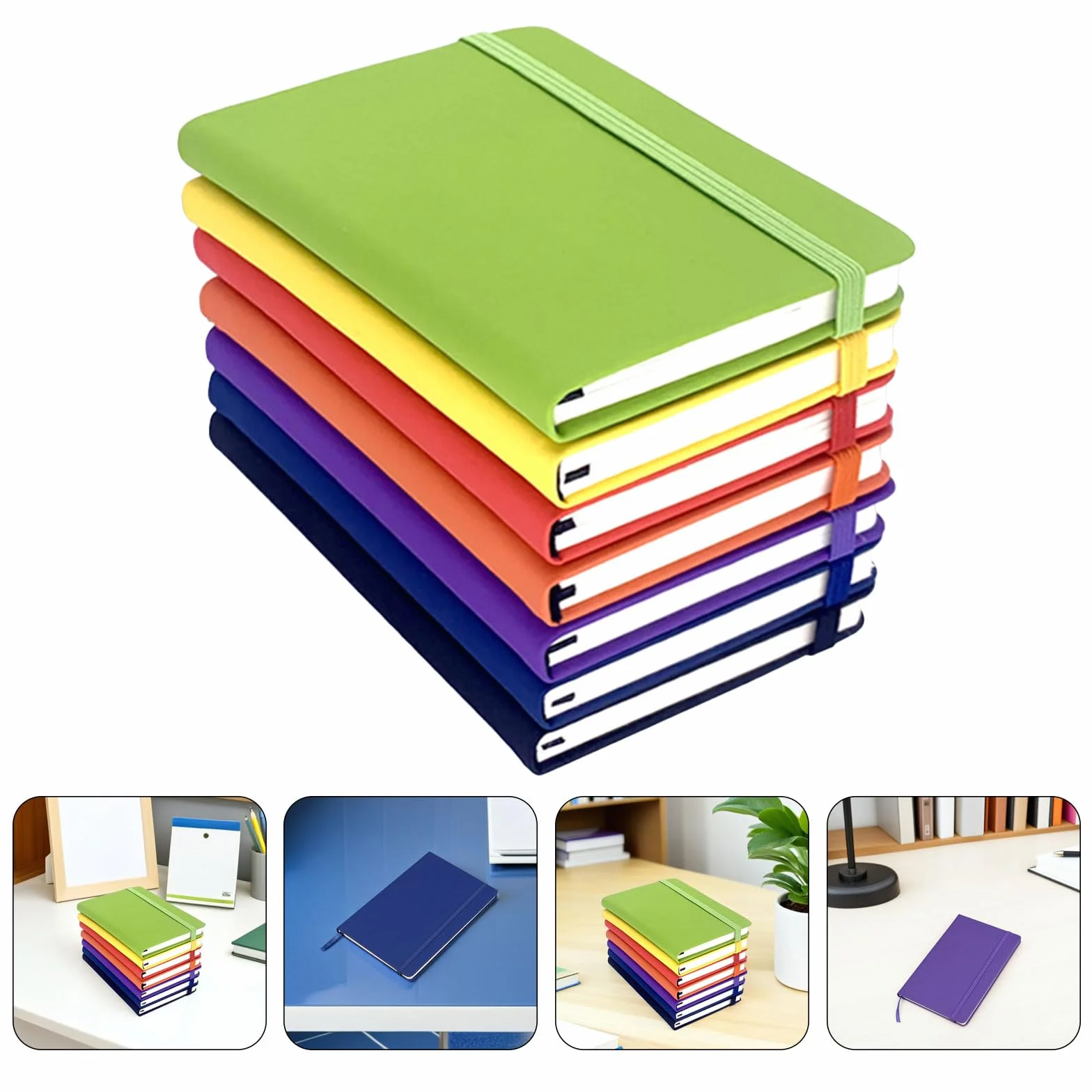 Set di 7 Piccoli Quaderni A6 con Copertina in Pu, Righe Medie, Cinturino Elastico per Organizzazione Efficiente e Uso Scolastico per Studenti Sempre in Movimento