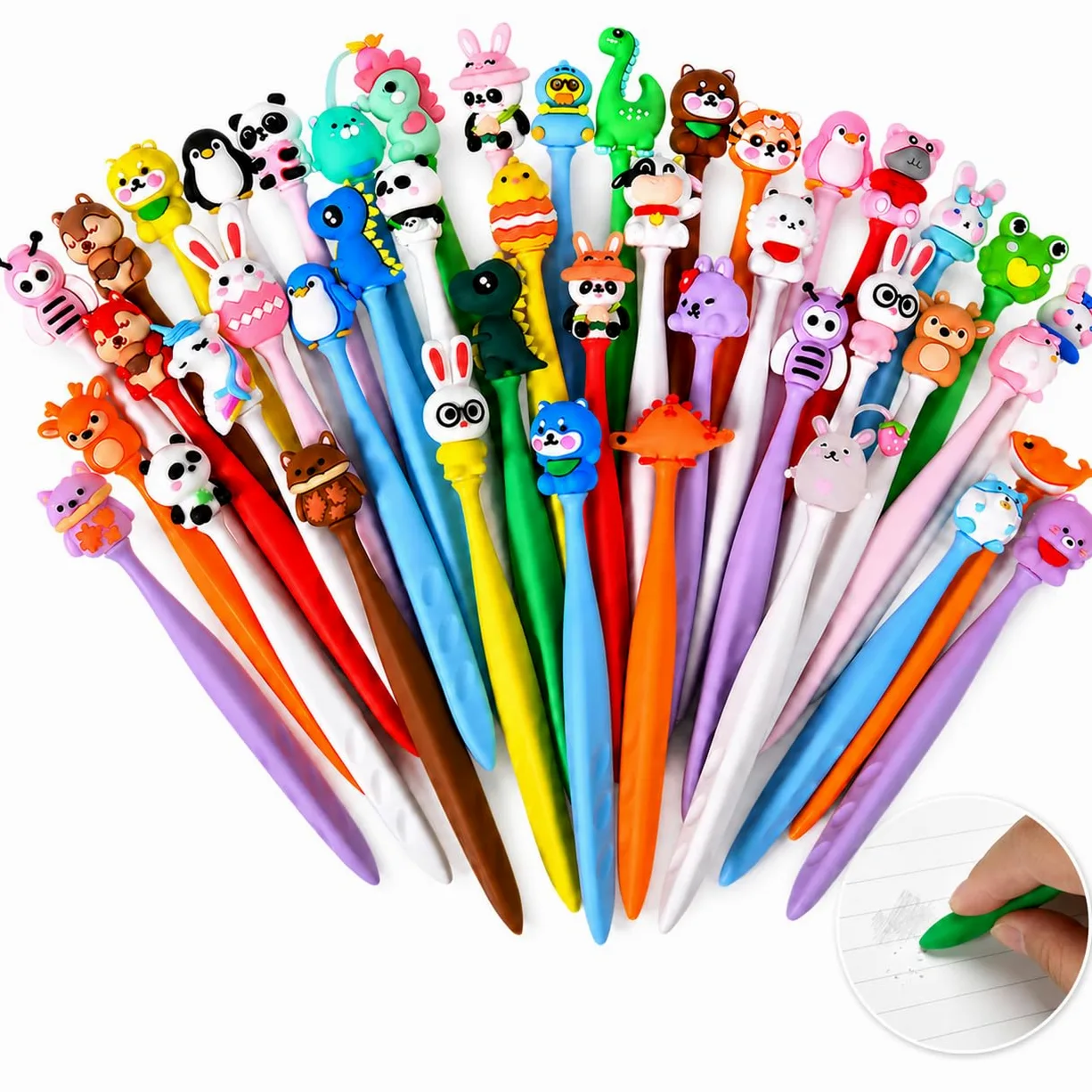 Set di gomme da cancellare a forma di animale, Kawaii in stile cartone animato, graziose forniture scolastiche per premi in classe, regali di compleanno e ritorno a scuola (60)
