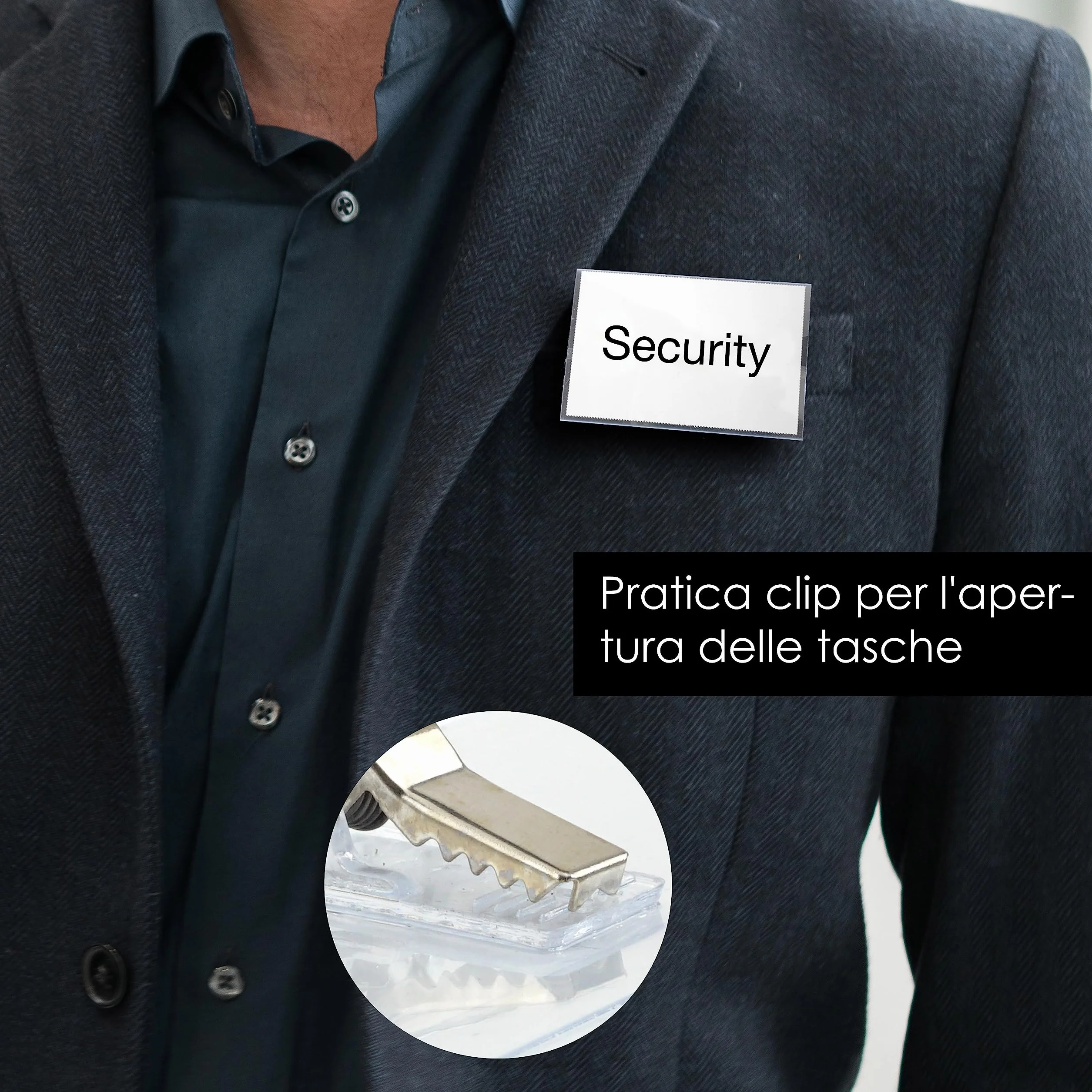 OfficeTree Badge Portanome con Clip e Spilla Integrate - 50 Biglietti da Stampare - Porta Badge Trasparente