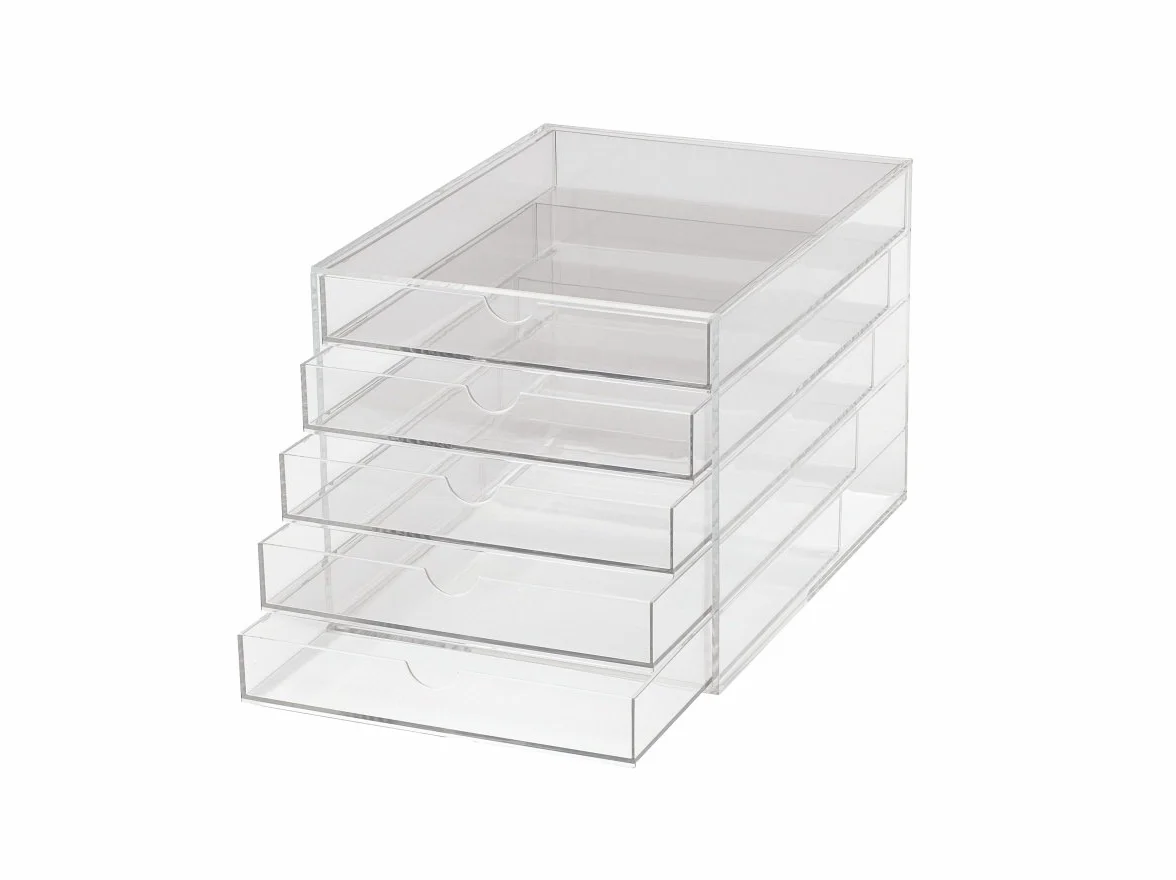 MAUL Cassettiera A4 in acrilico | Organizer da scrivania con 5 scomparti per riporre carta, fatture, documenti, impilabile per scrivania e scaffale, trasparente