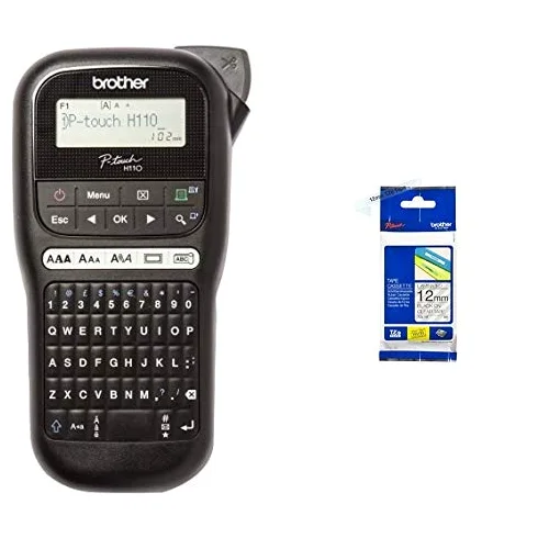 Brother PT-H110 Etichettatrice Palmare per Casa e Ufficio, fino a 12 mm + Nastro Laminato TZE131, 12 mm, Nero su Trasparente