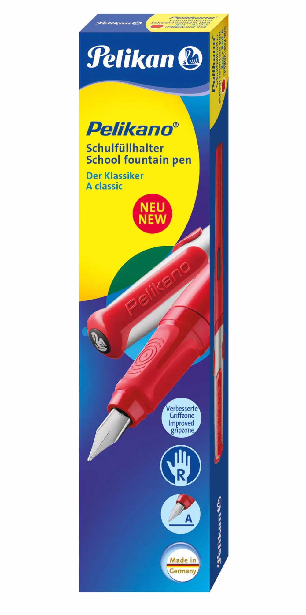 Pelikan 802994 Penna Stilografica a Cartuccia Fusto Rosso Pennino A Grip Antiscivolo Impugnatura Ergonomica Set Scuola