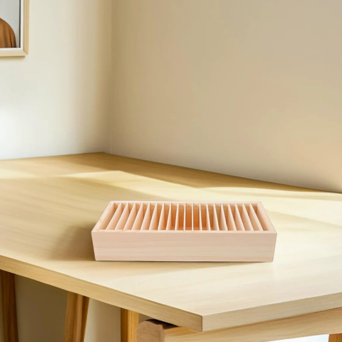 2pezzi Scatola in Legno Multi-scomparti Porta Carte Porta Biglietti da Visita Organizer Rimovibile per Ufficio Casa con Spazio Ampio e Materiale Robusto Naturale