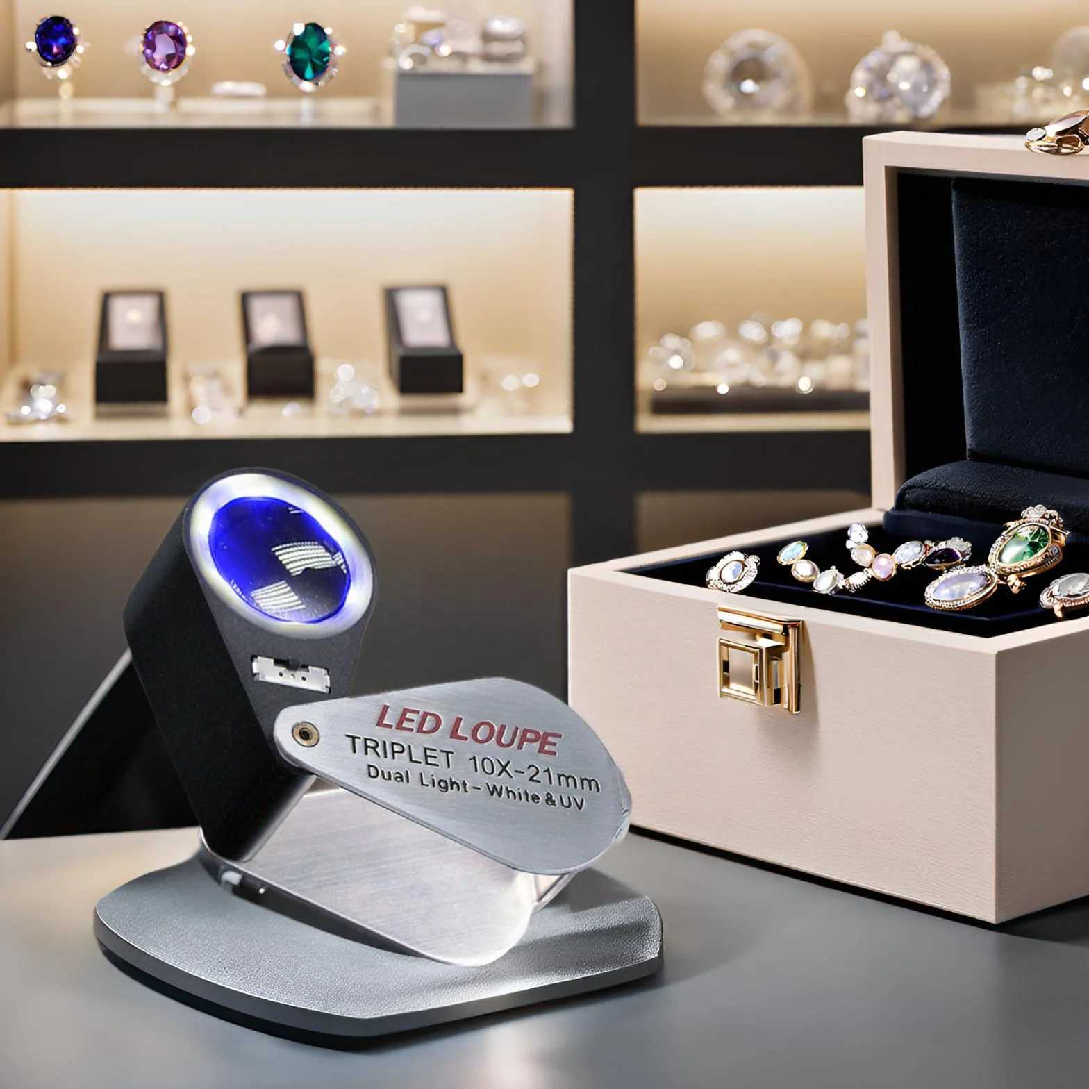 Lente D'Ingrandimento Hastings Triplet 10x con Luce LED Bianco e UV per Gioiellieri, Monete, Gemme