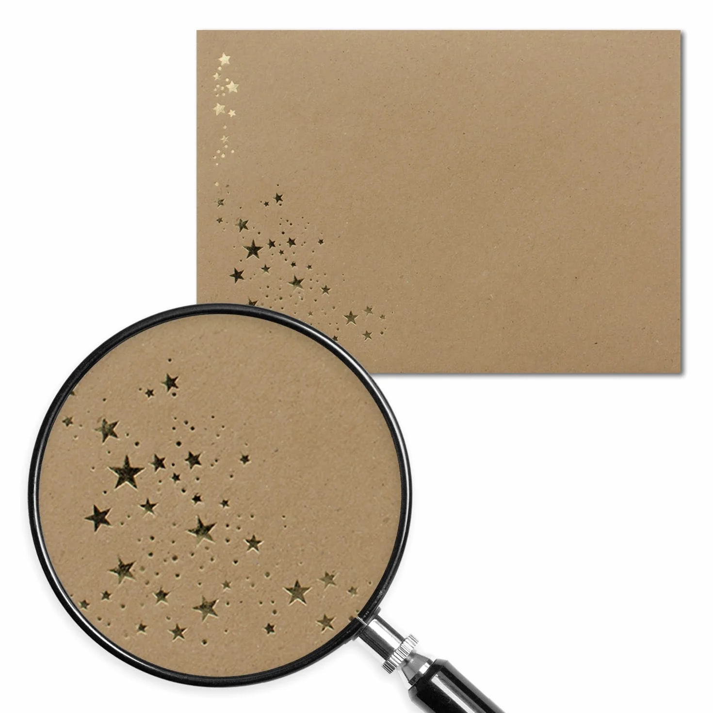250 buste natalizie – DIN C6 – con pioggia stellata in rilievo oro metallizzato, colore: marrone sabbia, adesivo adesivo, 120 g/m², 114 x 162 mm