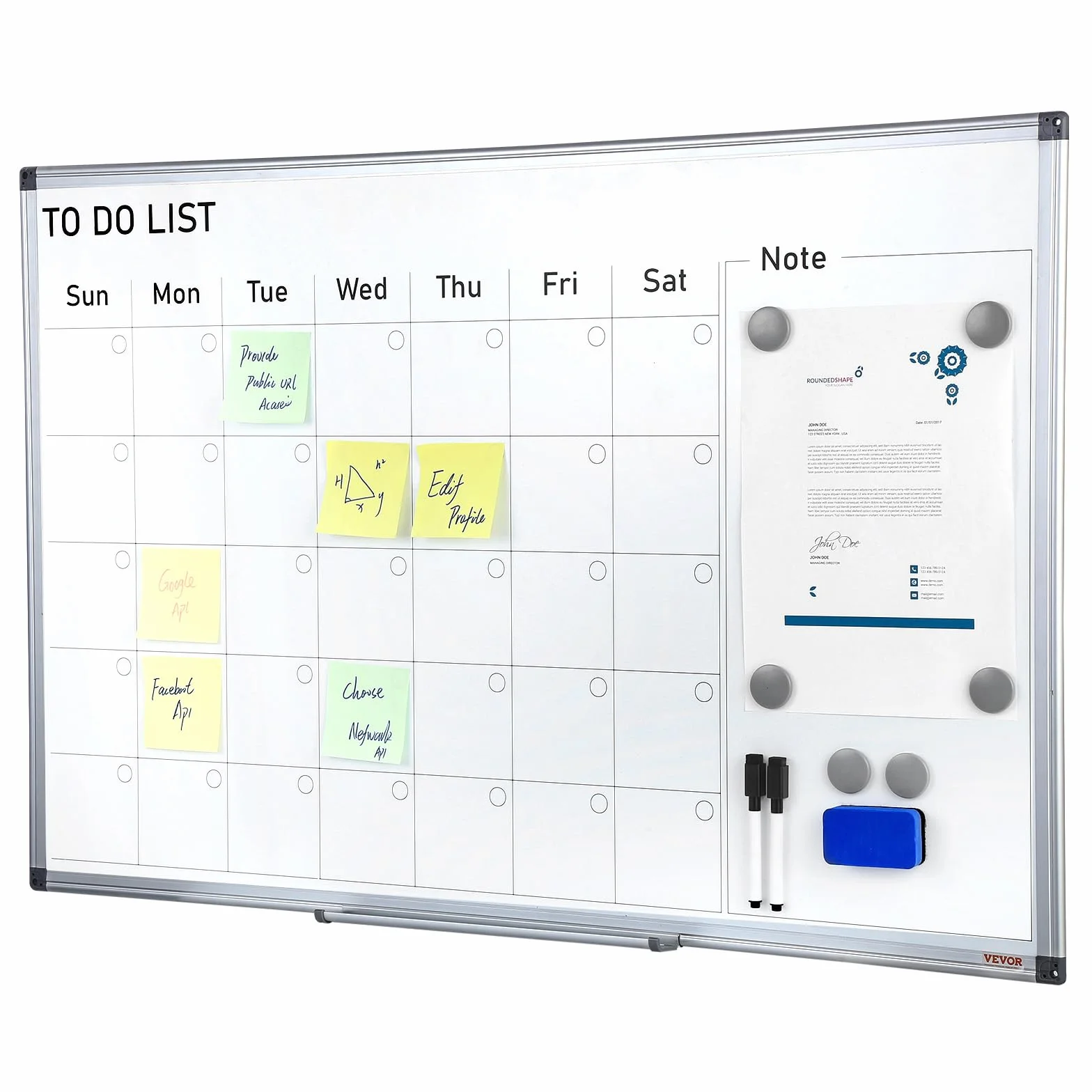 VEVOR Lavagna Magnetica Bianca da Parete Area Scrittura 87,6 x 57,1 cm con Calendario Agenda per Ufficio Aula Casa, Lavagna Bianca Magnetica Murale Cancellabile a Secco con Calendario Agenda Mensile
