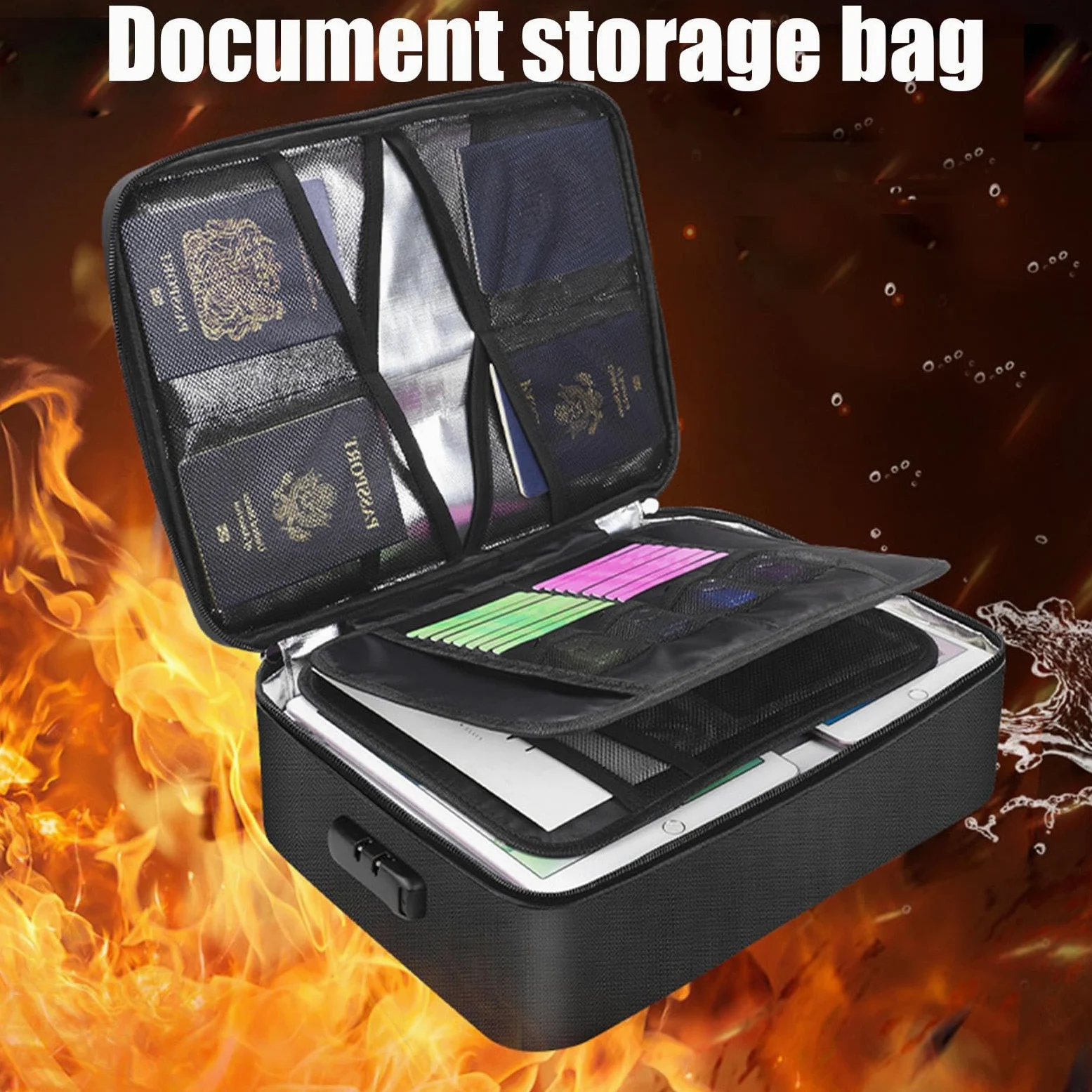 Cassetta Ignifuga Portadocumenti Tasche Portatili Resistenti All'Acqua | Borsa portacarte a serratura Scatola organizer portatile In Caso di Morte con tasche per documenti