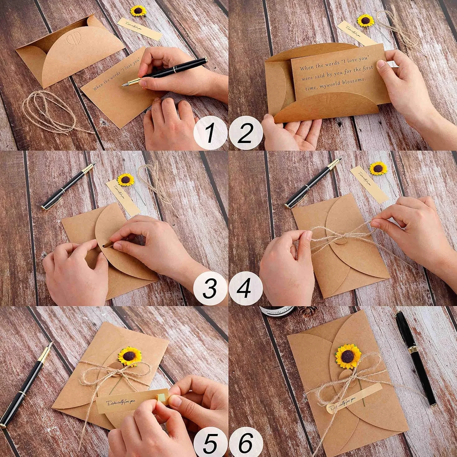 Cartolina di Auguri Fatti a Mano 10 Pezzi Carta Kraft con Buste Retrò 17.5cm x 11cm
