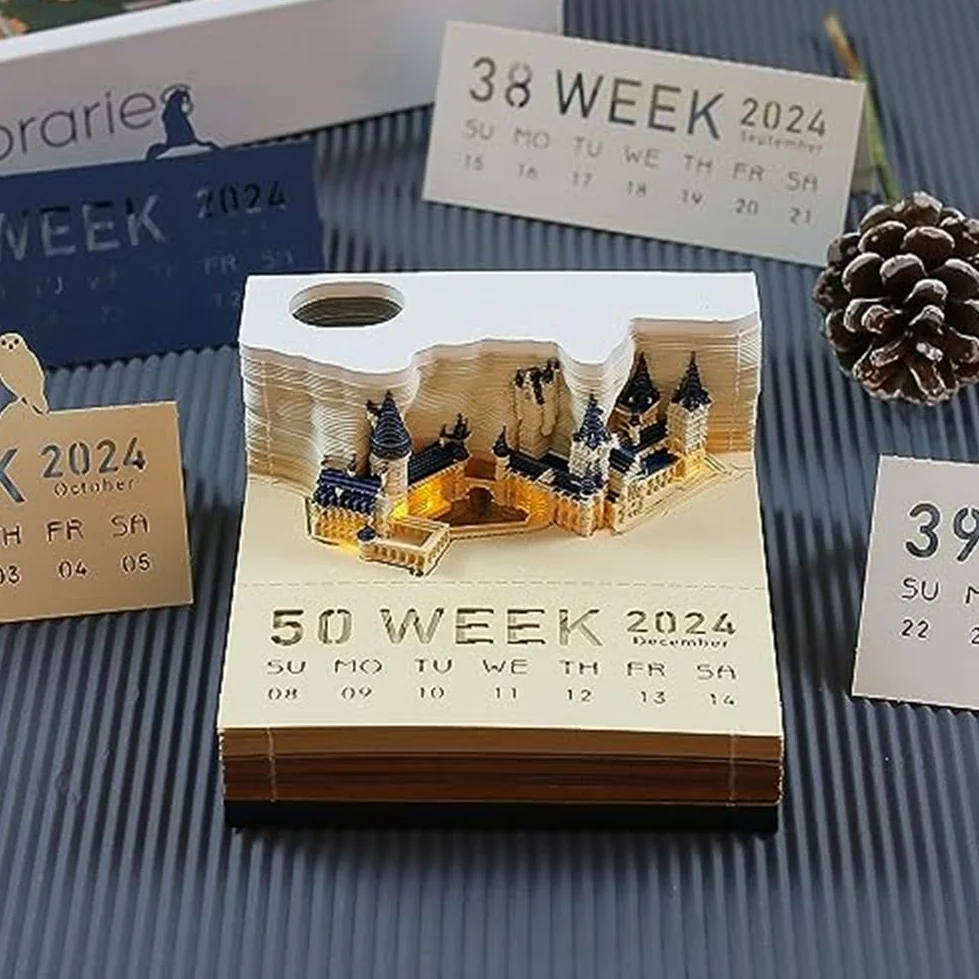 Square Castle - Blocco note a LED 3D, per Natale, regalo di compleanno con calendario, 2 pezzi