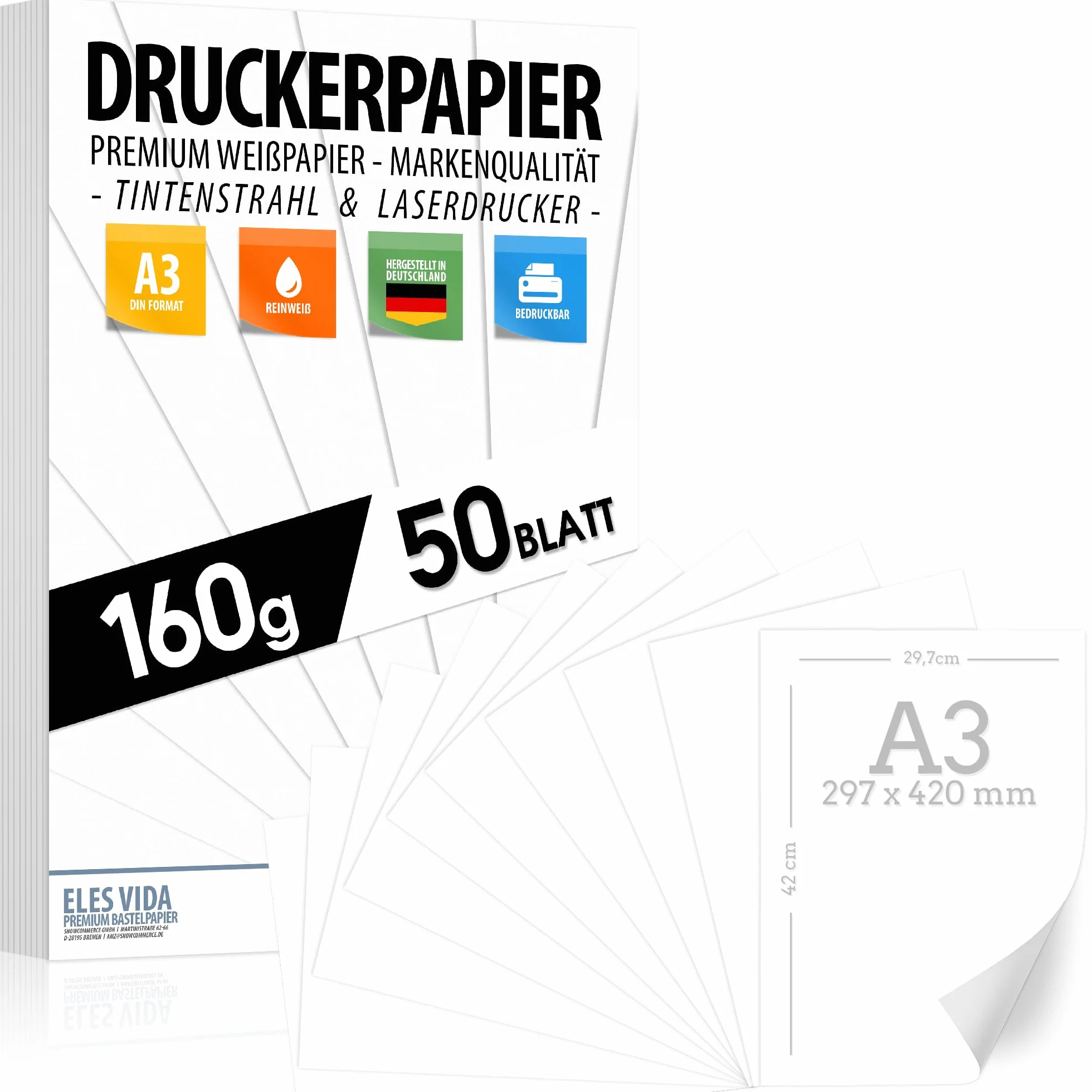 Carta per stampante A3 160g 29,7x42cm bianco puro spessa per disegno fotografia presentazioni poster