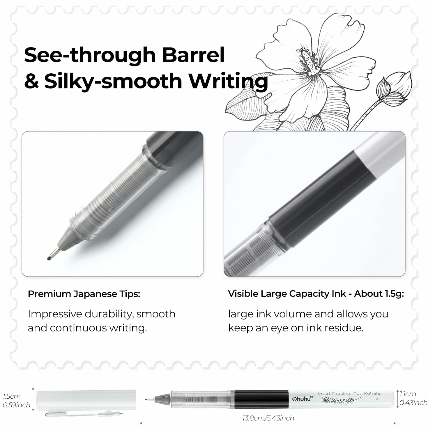 Ohuhu Pennarelli Punta Fine Liquidi, 9 Misure - Inchiostro Resistente All'Acqua e All'Alcool, Penne Micro Fineliner per Scrittura Liscia Sketching Journaling Anime