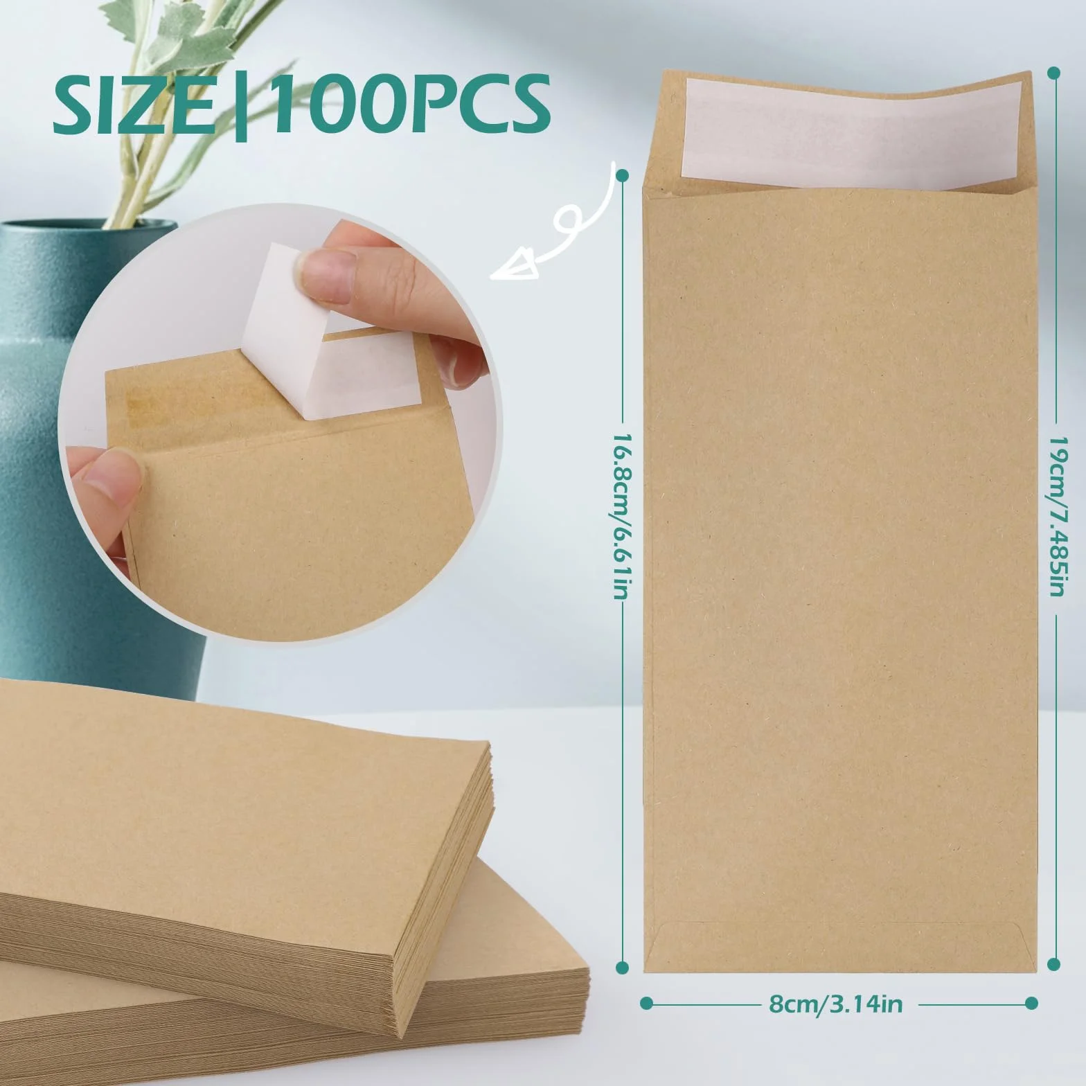 Buste per denaro kraft autoadesive 8,1 x 16,5 cm GeeRic Confezione da 100