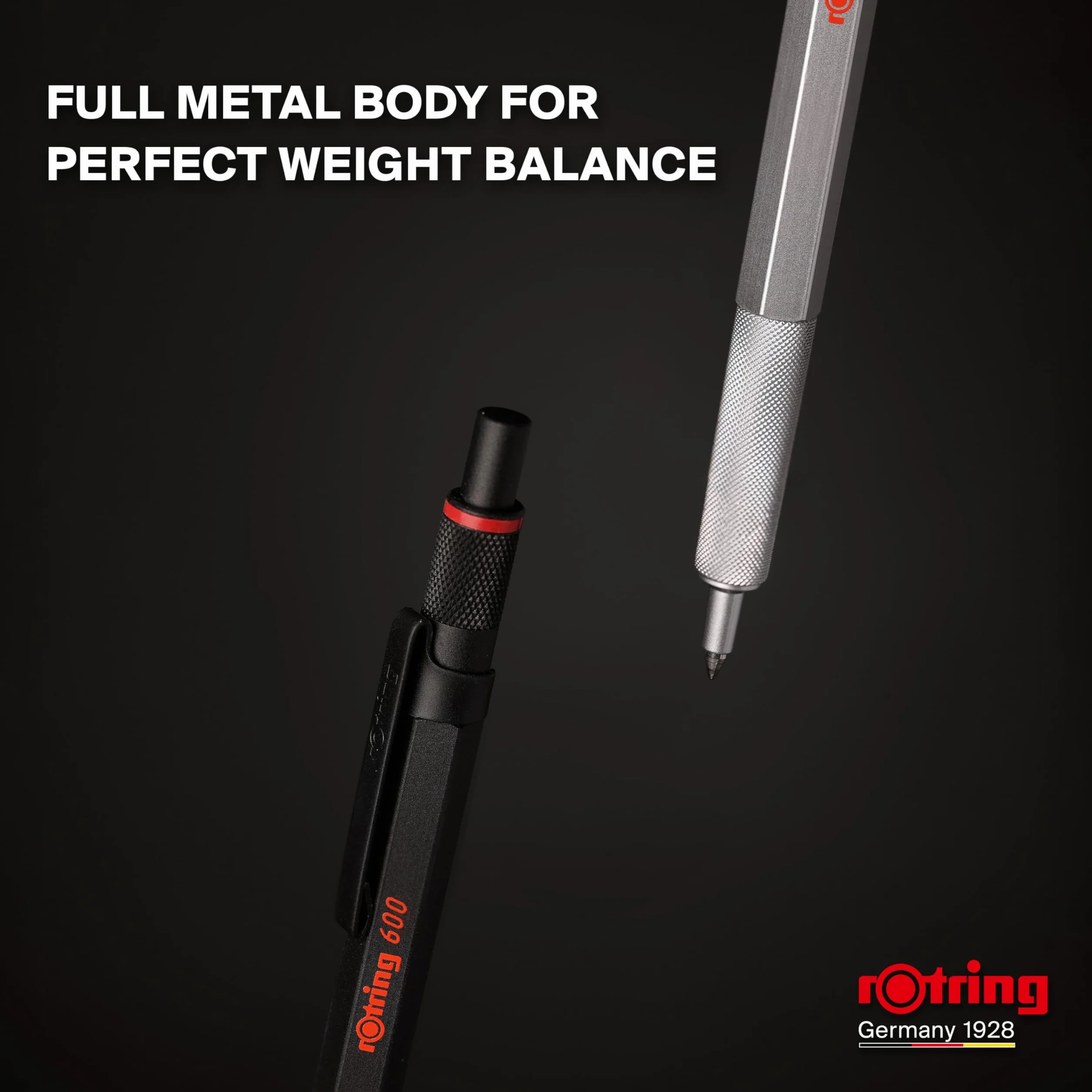 rOtring 600 Penna gel 0,55 mm Inchiostro nero Corpo metallo Impugnatura zigrinata antiscivolo