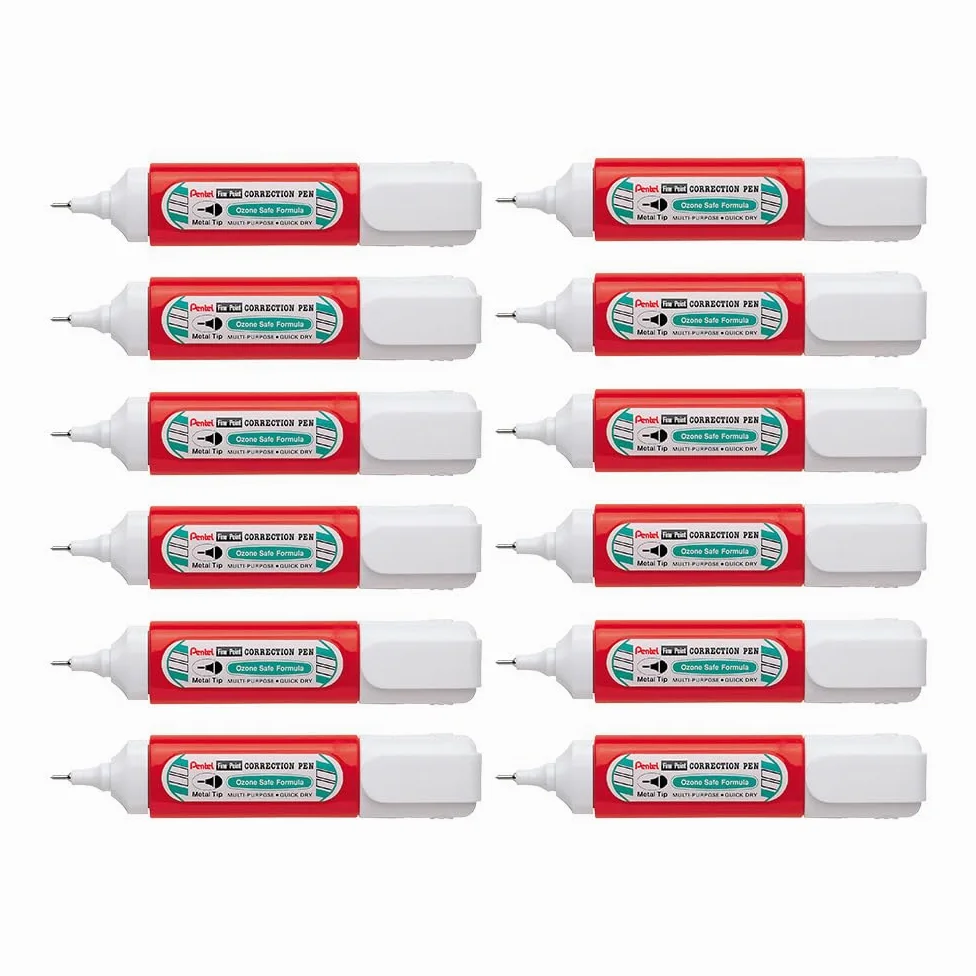 Pentel Pentex - Correttore liquido ad asciugatura rapida e precisione, 12 ml, confezione da 12 pezzi