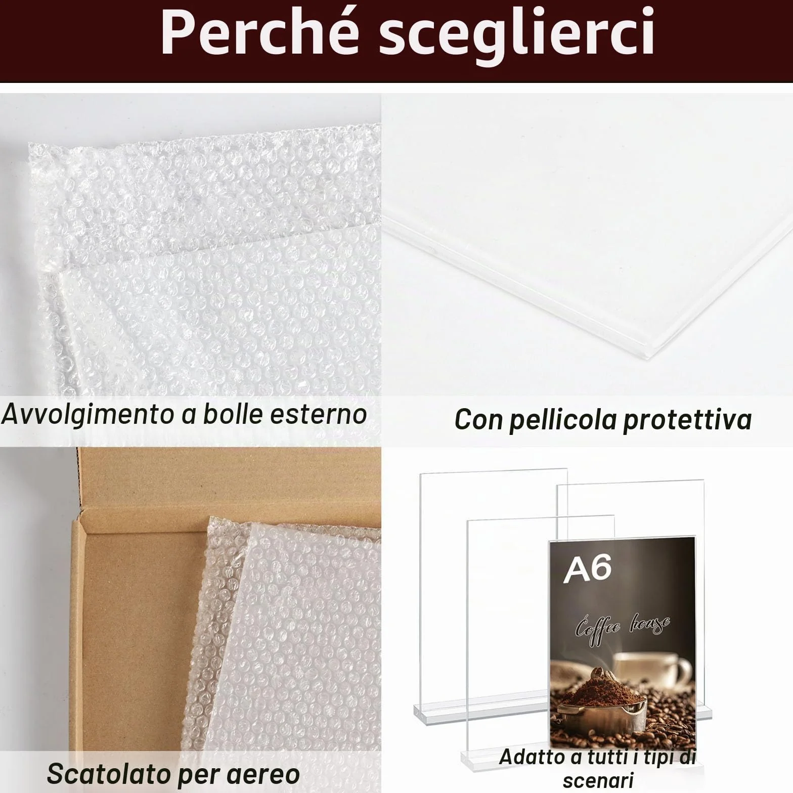 Espositore da Tavolo in Acrilico A6, Porta Menu Trasparente per Ristoranti Ufficio Menu Foto