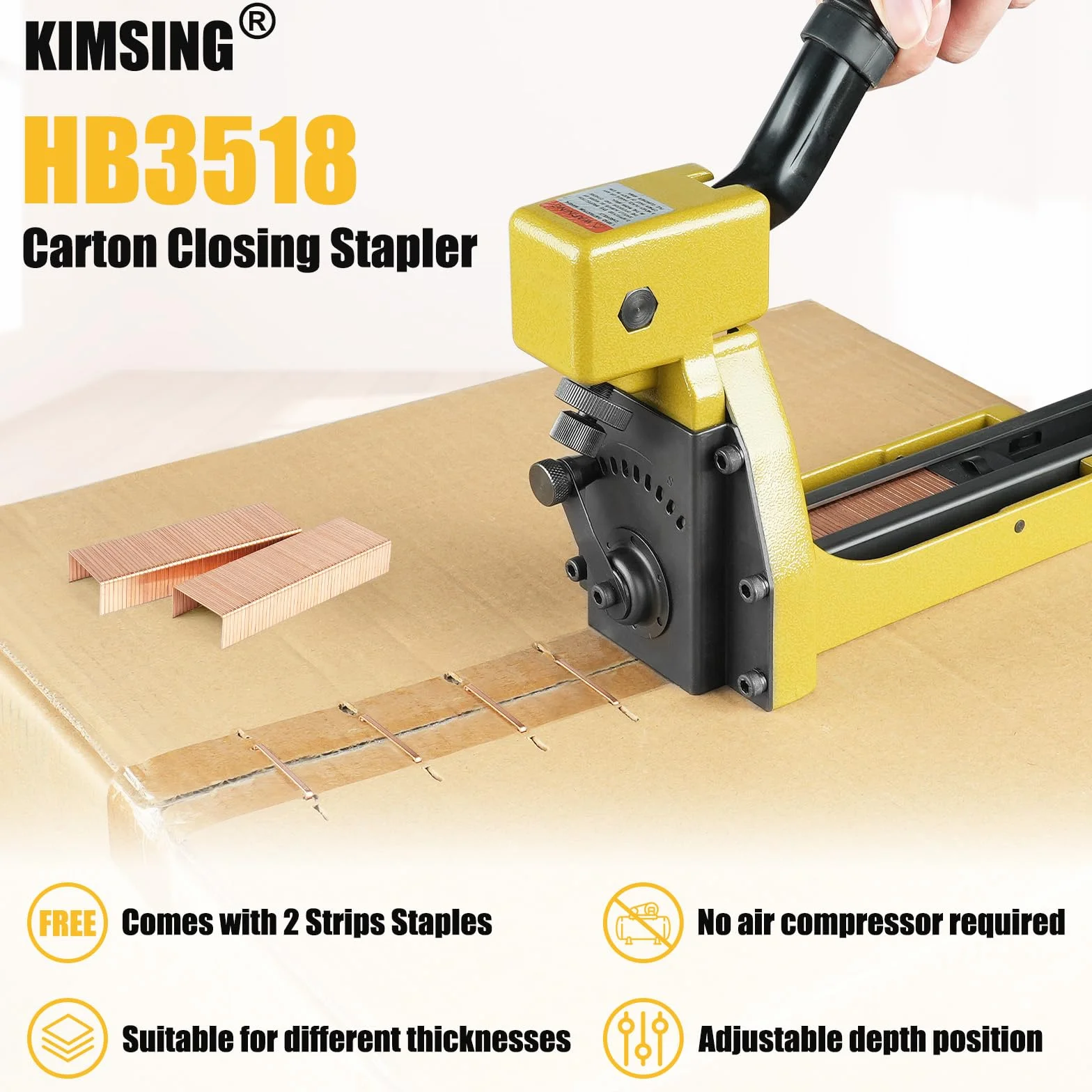 HB3518 Cucitrice manuale per la chiusura dei cartoni con estrattore di graffe, calibro 16, corona 34,7 mm, macchina per il fissaggio di scatole di cartone per la piegatura