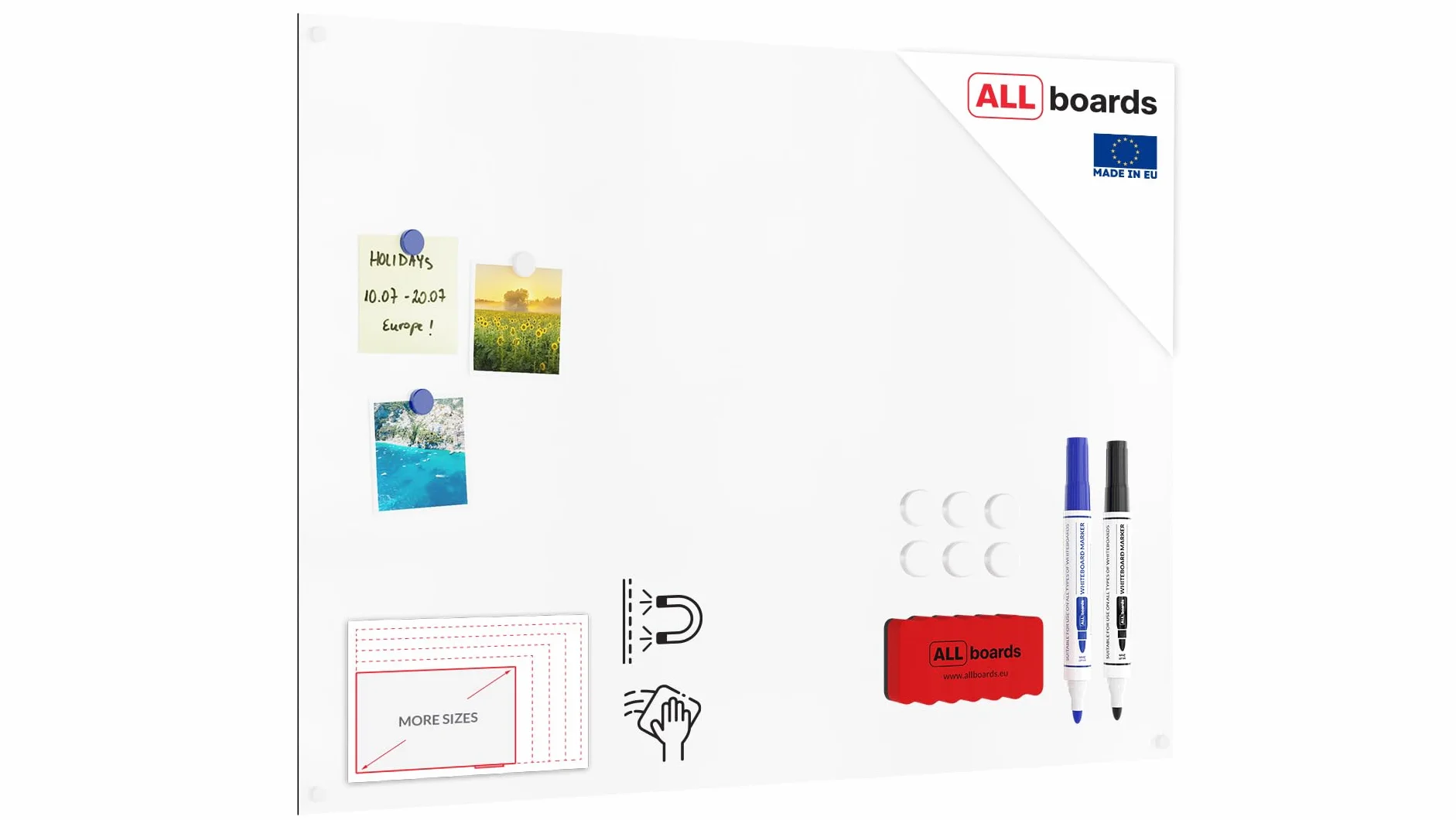 ALLboards Lavagna magnetica cancellabile SLIMboard senza cornice 90x60 cm + GRATIS