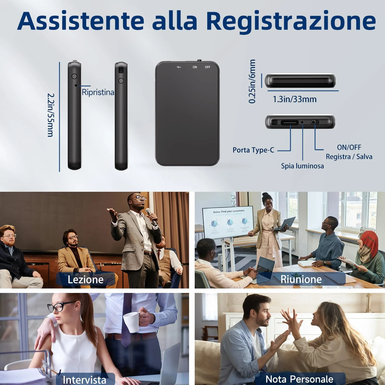 Registratore Vocale, Vandlion 32GB Mini HD Registratore ad Attivazione Vocale con 40 Ore, USB C Voice Recorder Riduzione del Rumore per Università Conferenze Riunioni Interviste (Solo 5 mm)