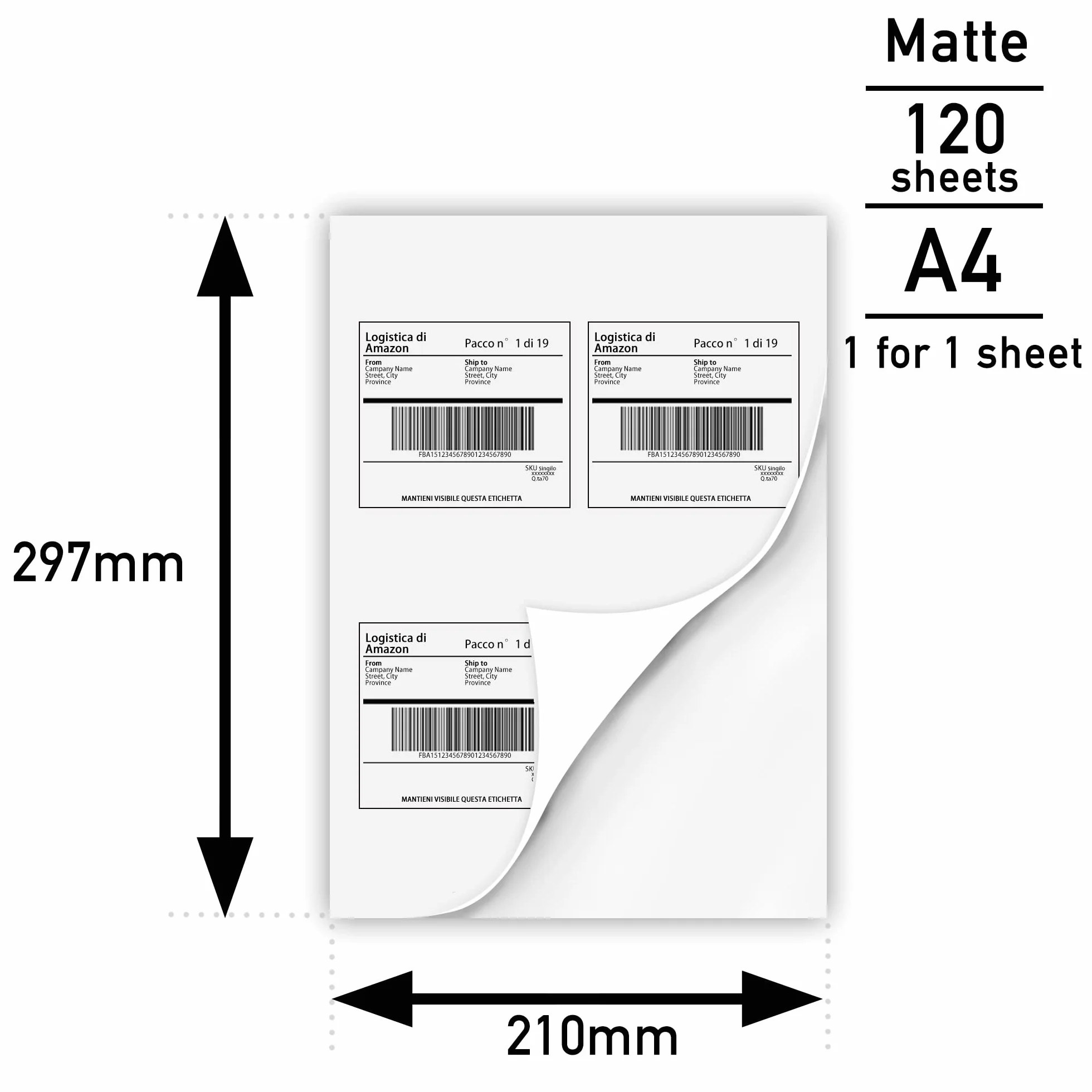 Akaca Carta Adesiva Opaco Stampabile A4 120 Fogli Etichette Autoadesive 210x297 mm