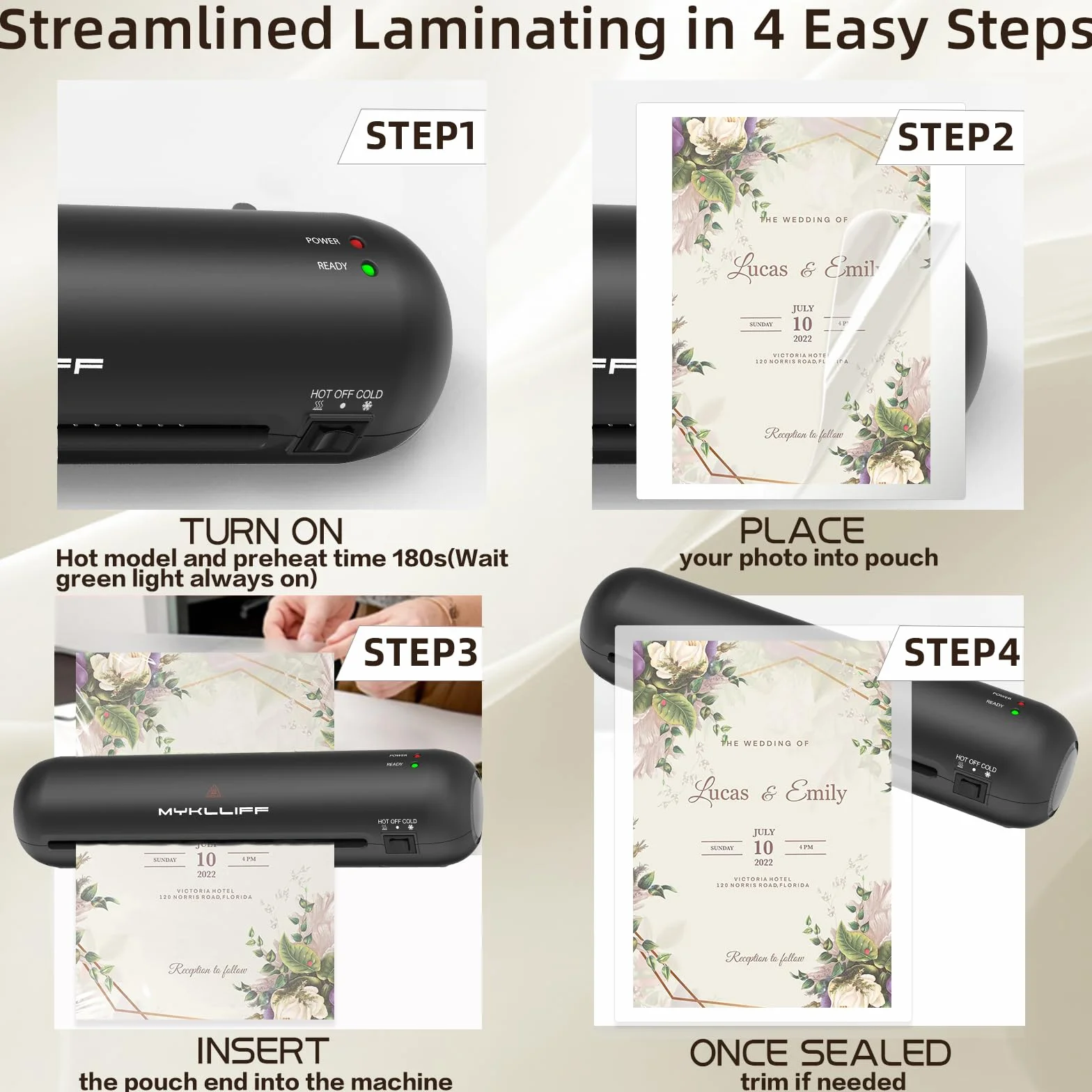 Laminatrice termica portatile da 22,9 cm con modalità calda e fredda, piccola macchina per laminazione A4 con rilascio di inceppamento ABS, riscaldamento 3 minuti, kit di laminazione fotografica 6 in