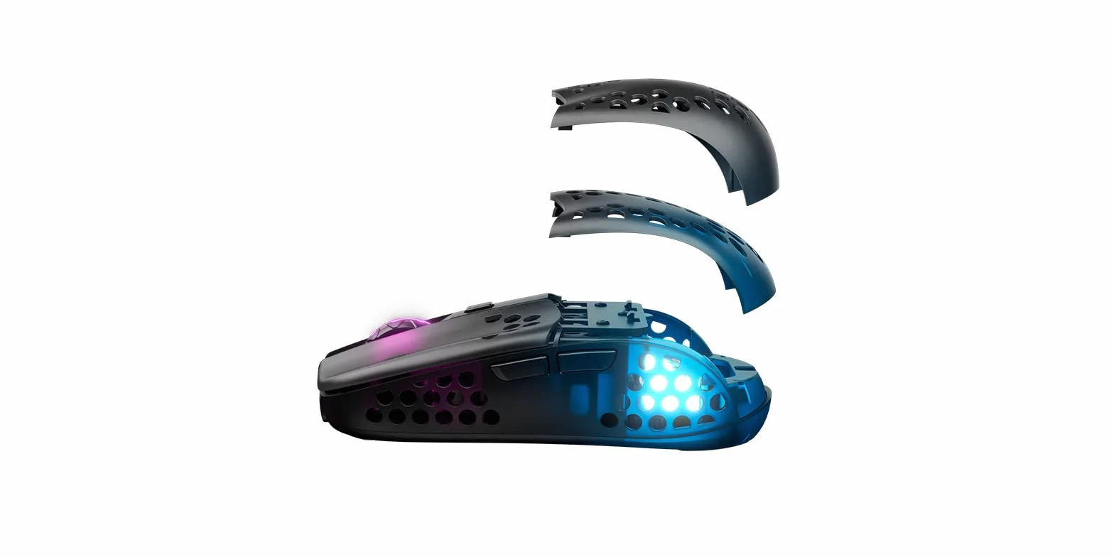 Xtrfy MZ1 Wireless, Mouse da Gioco Senza Fili Ultraleggero, Radio 2,4 GHz, Forma Esclusiva per un Puntamento Ottimale, Illuminazione RGB, Ricaricabile, Nero