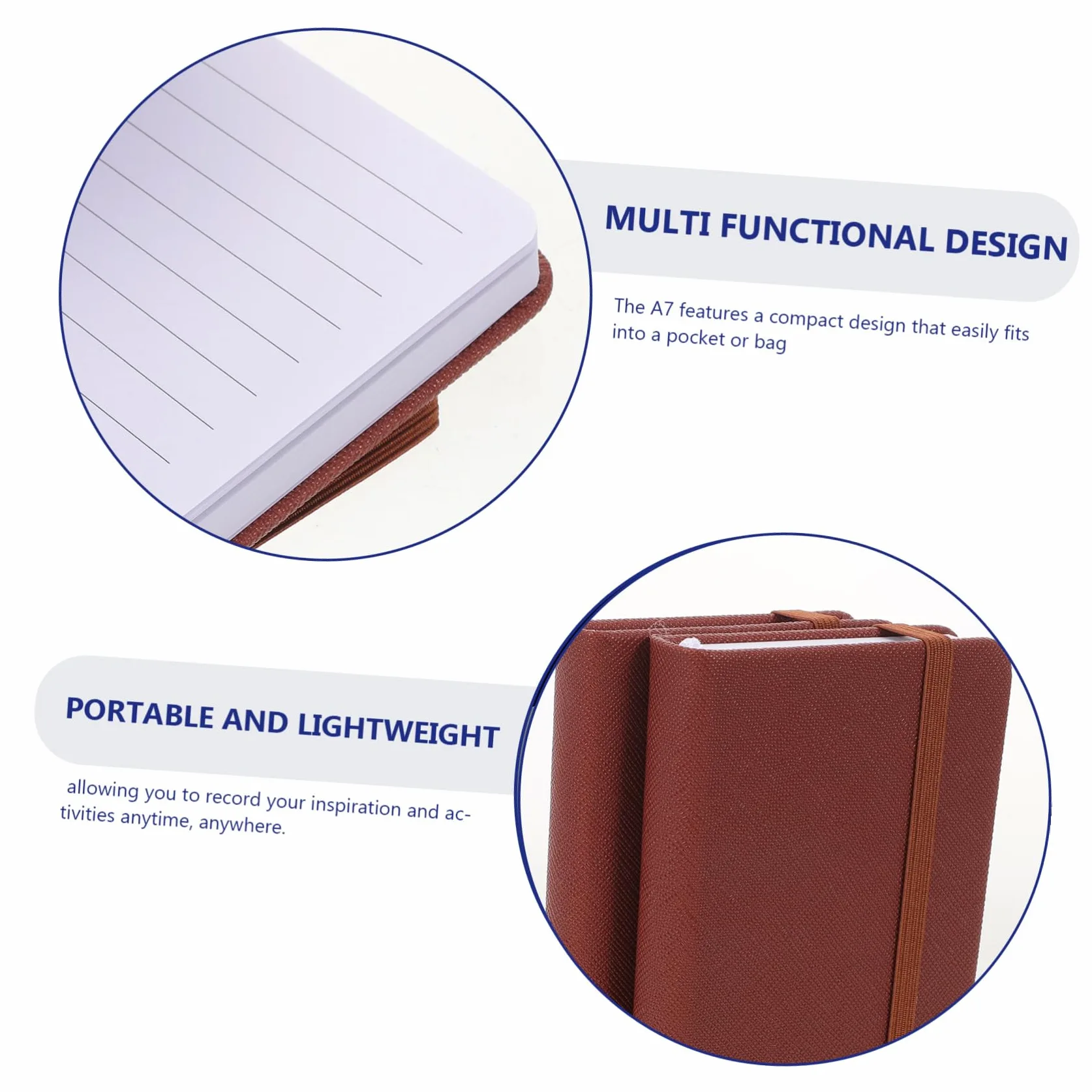 Mobestech Taccuino Tascabile A7 in Pelle Pu, 10 Pezzi, Marrone, Notes | Carta Resistente alle Sbavature, Struttura Robusta, Formato Mini, per Lavoro e Casa, Elegante