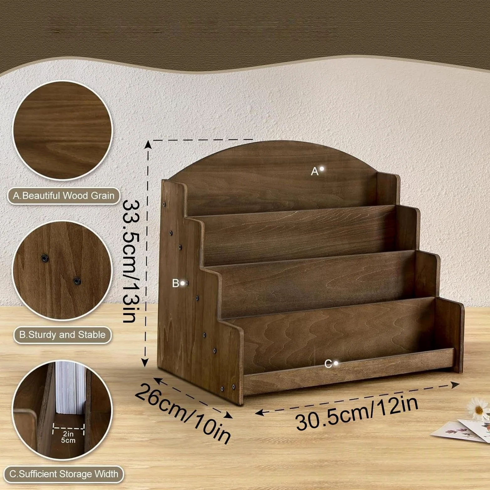 Espositore per Carte da Collezione Organizer 4 Ripiani per Cartoline | Espositore per Biglietti Augurali per Insegna Immagine Festa Business Cupcake Libro Foto Profumo Scrivania Tavolo