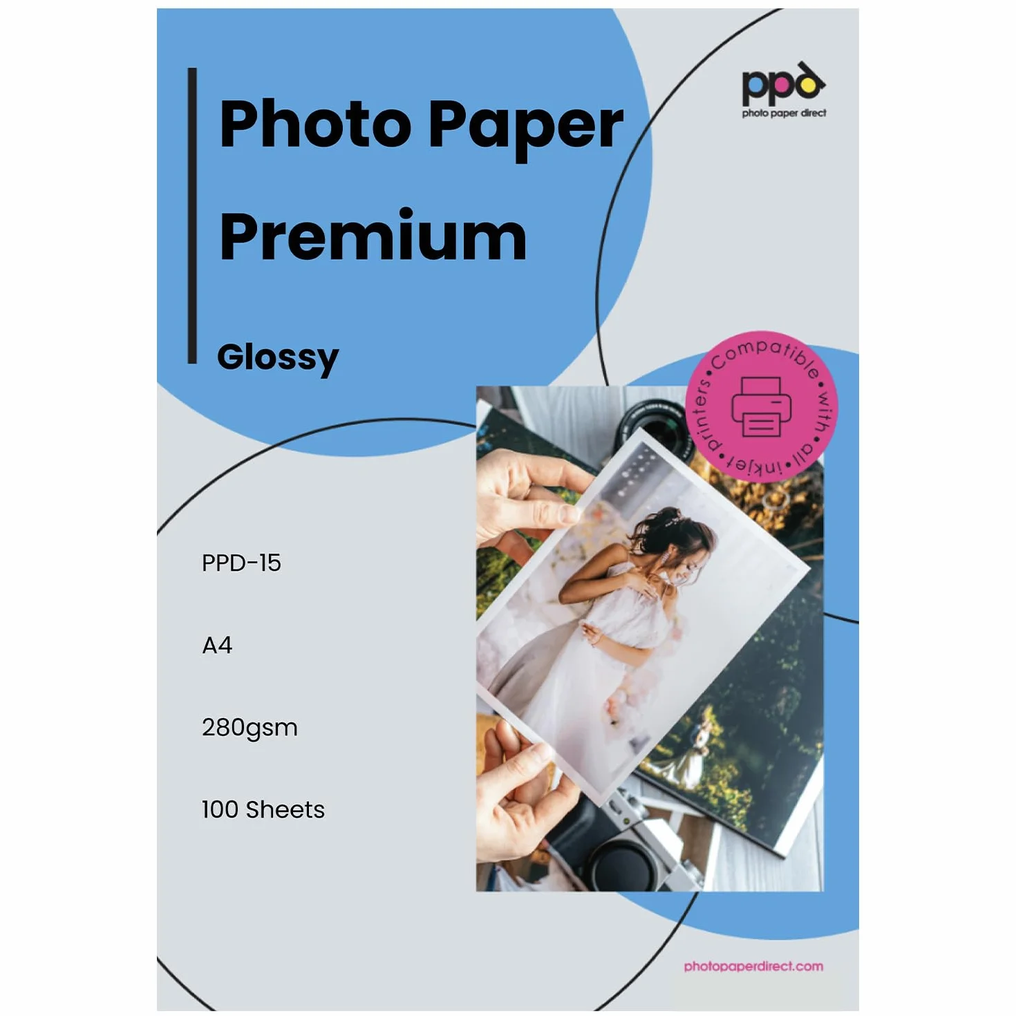 PPD A4 100 Fogli 280g Carta Fotografica Lucida Professionale Per Stampanti Inkjet - PPD-15-100