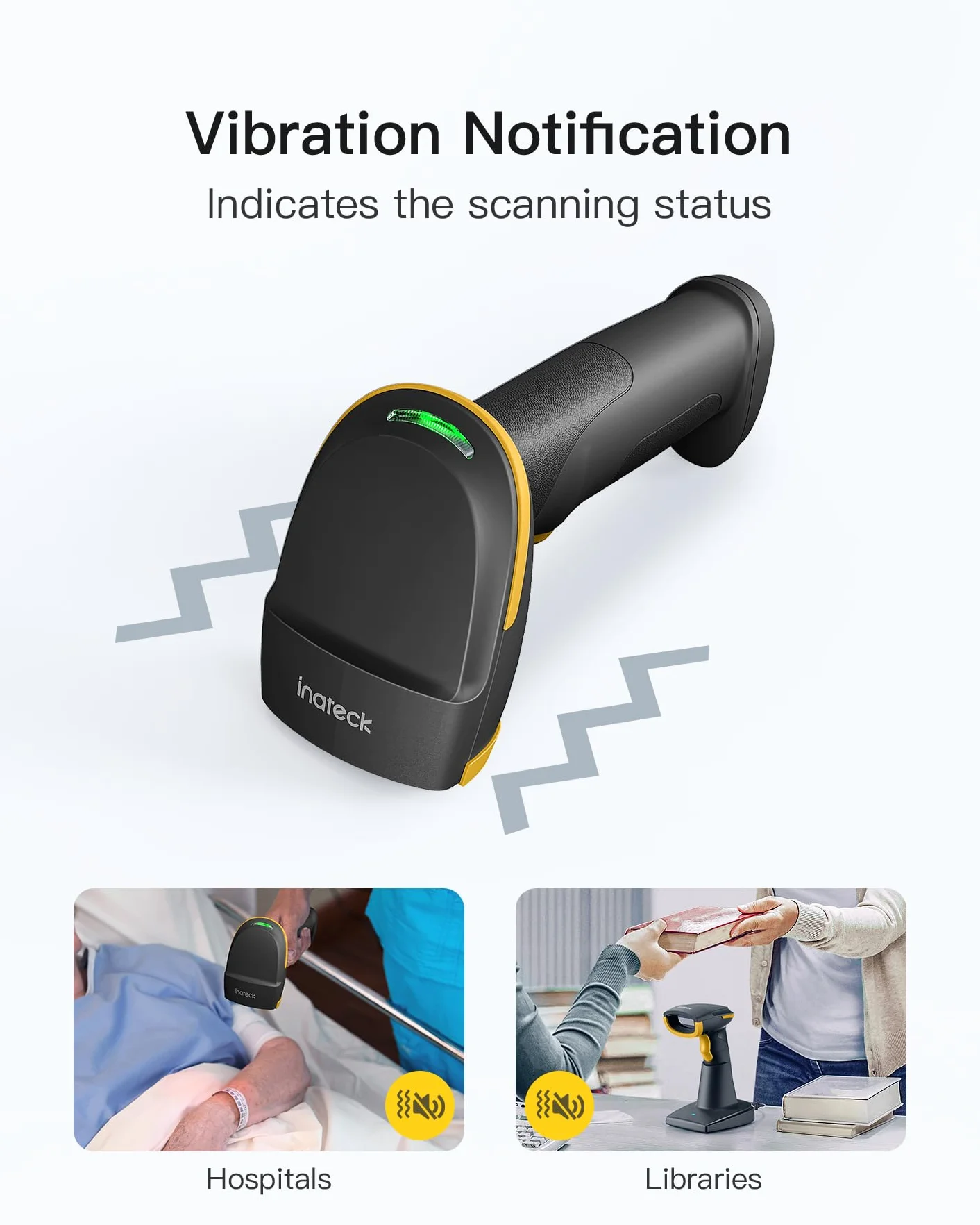 Inateck Scanner per Codici a Barre 2D Wireless, Bluetooth 5.0, Base Intelligente 2.4Ghz, Scansione su Schermo, BCST-54 (nero)