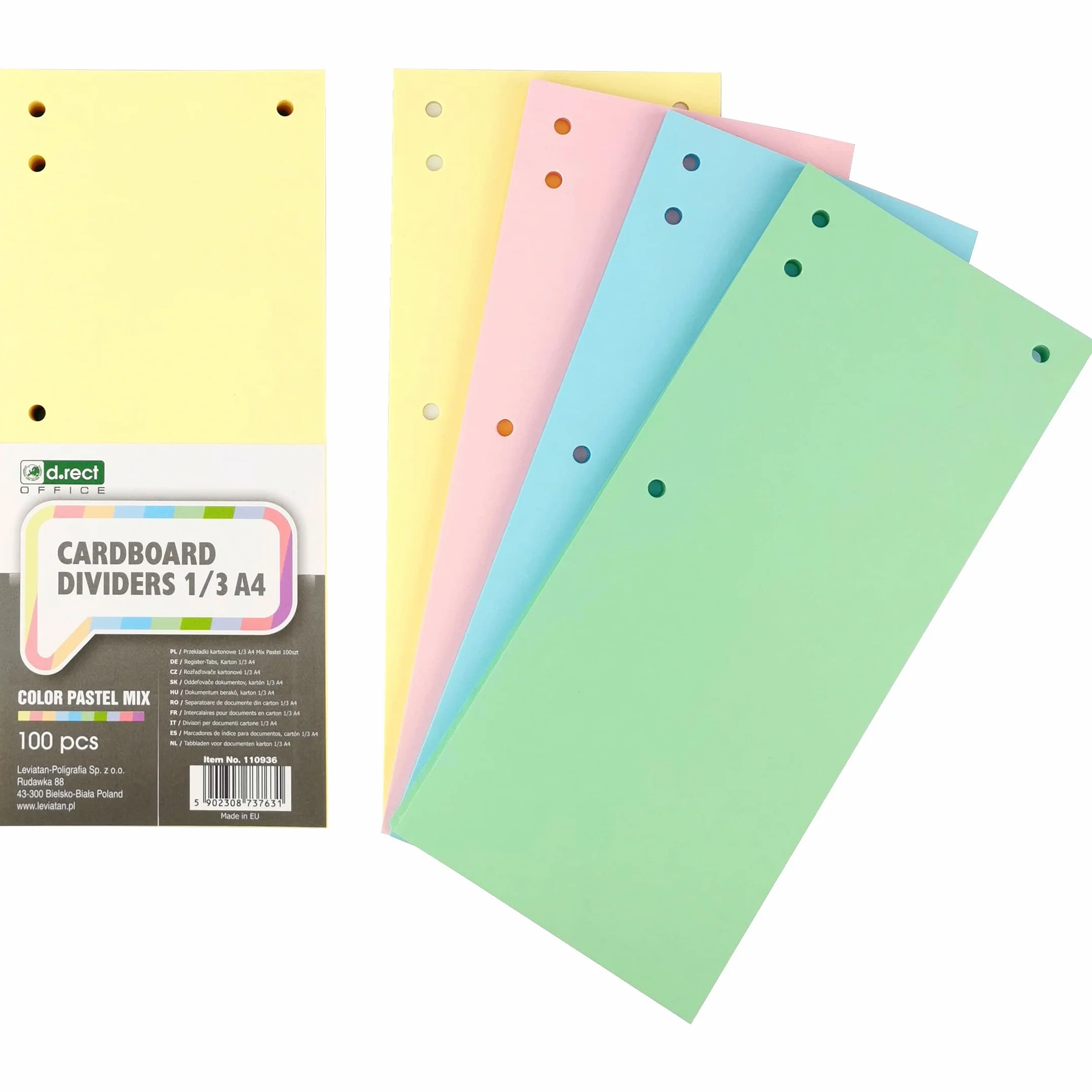 D.RECT Confezione 100 strisce divisorie cartone colorate 11x24 cm 160 g/m² 5 colori