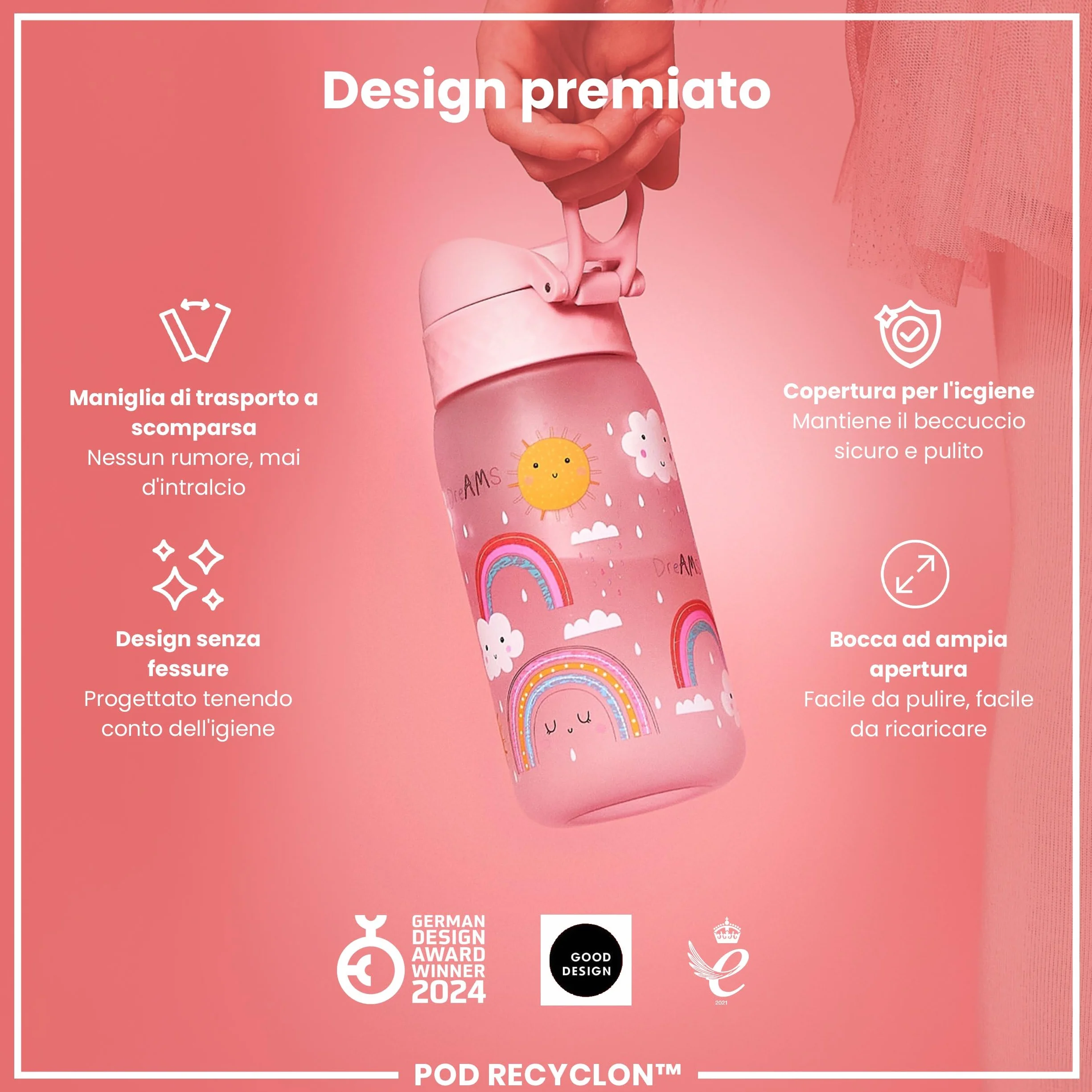 Ion8 Borraccia per Bambini 350ml a Prova di Perdite Senza BPA Lavabile in Lavastoviglie