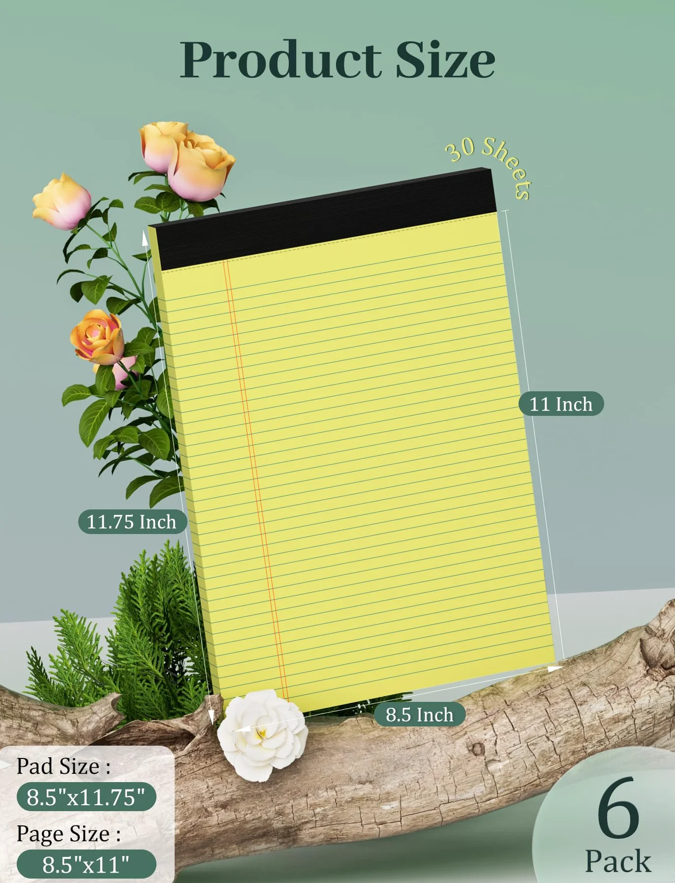 Blocchetti per appunti gialli 21,6x29,5 cm a righe 30 fogli 6 pezzi carta spessa double face