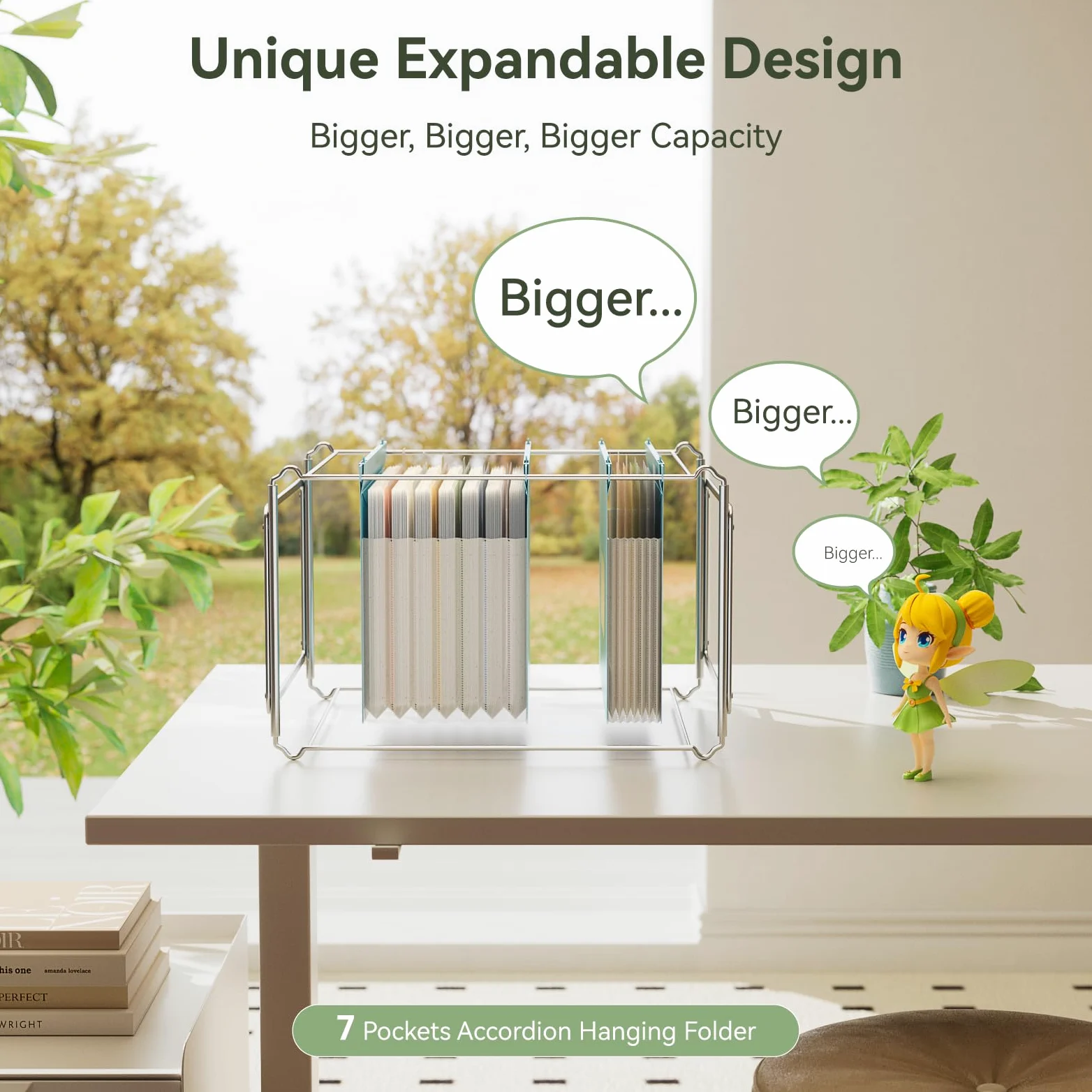 EcoStash Cartelle di file appese in paglia di grano, organizer a fisarmonica con 7 tasche | con espansione di 3 cm, formato lettera grande capacità per schedario, 100% senza BPA, confezione da 3