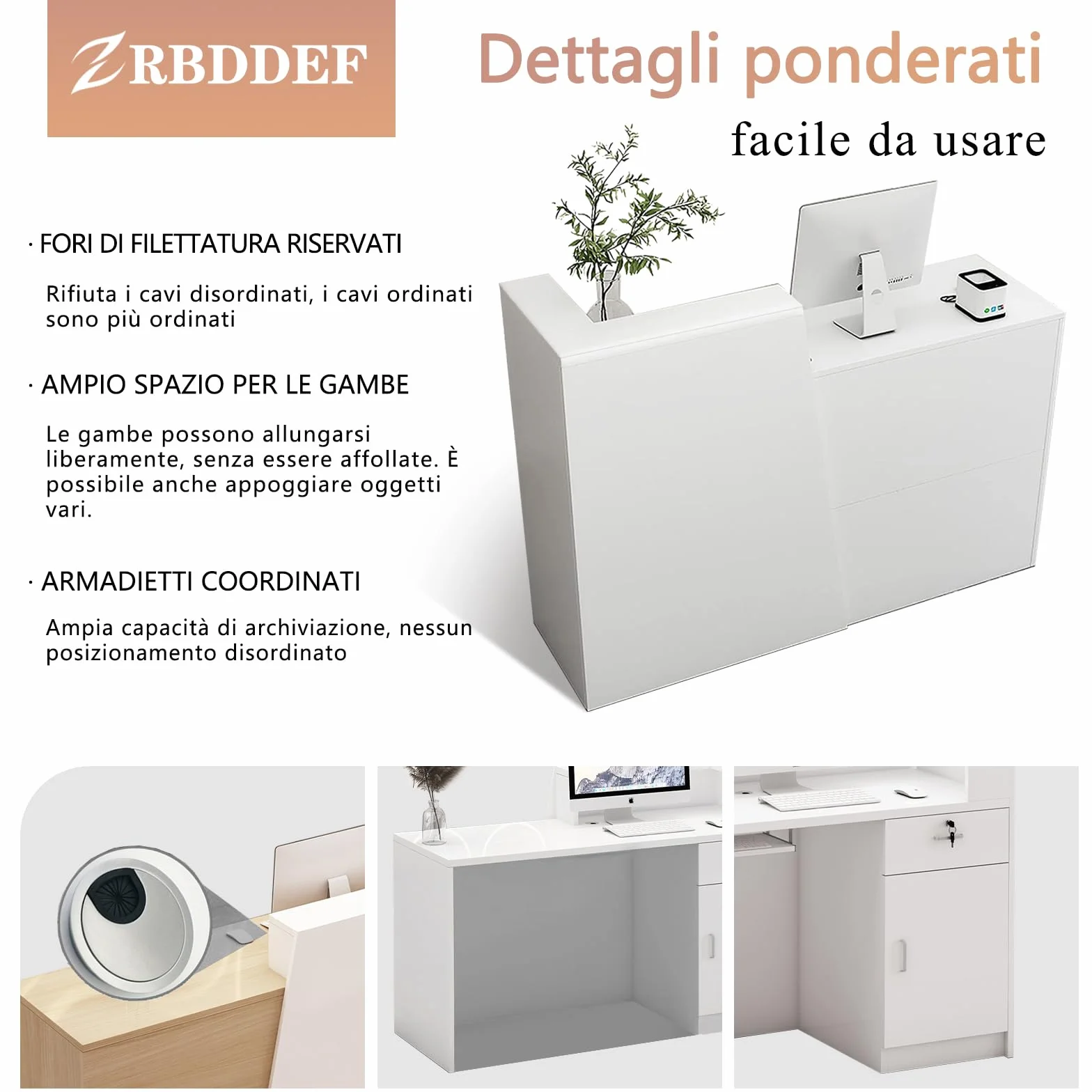 Banco Reception con Cassetto e Ripiani – Bancone Cassa Moderno con Ampio Spazio di Archiviazione, Scrivania Reception per Negozio, Salone di Bellezza, Bar e Ufficio