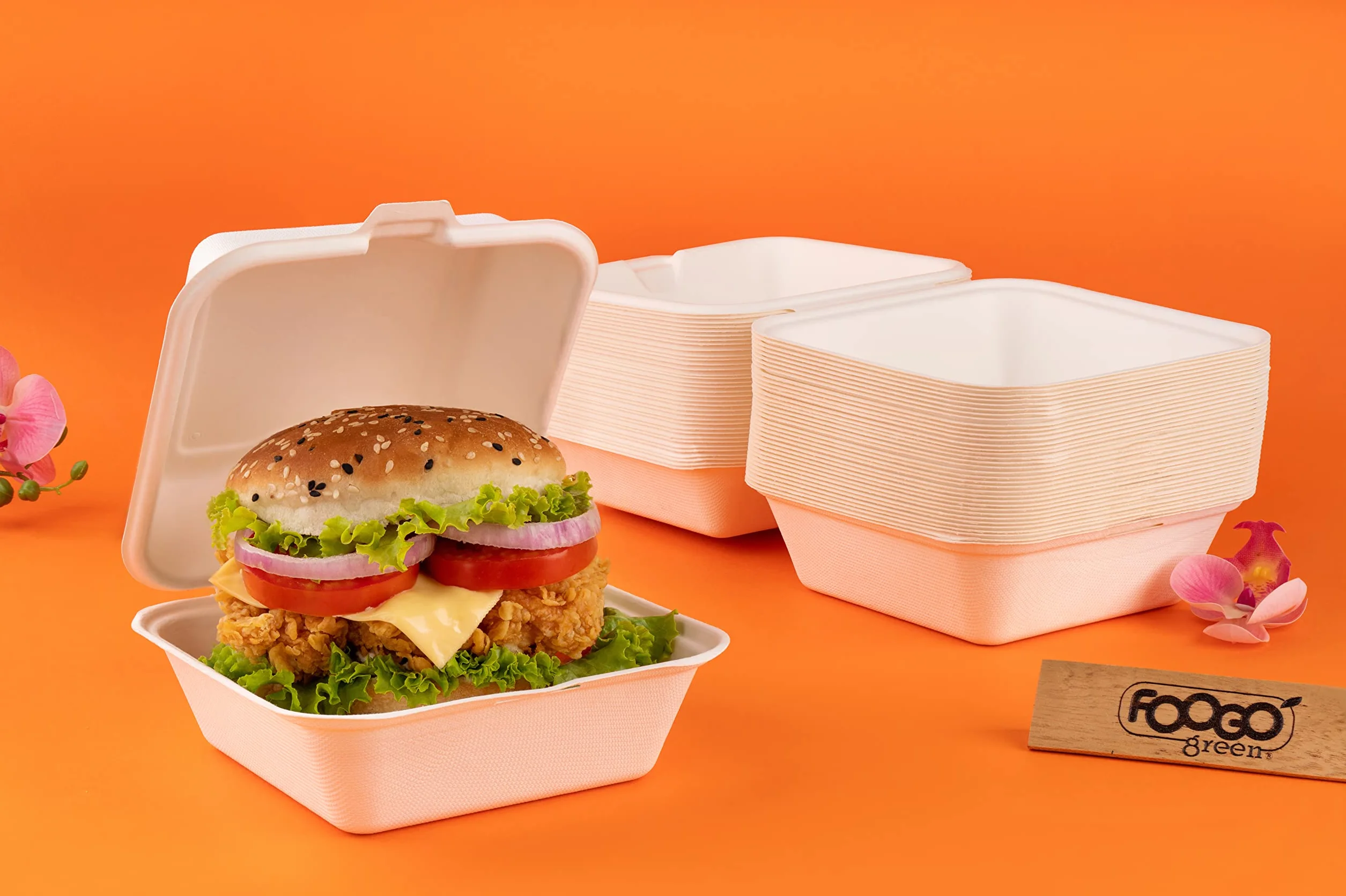FOOGO Green 50 scatole per hamburger 15,2 cm 480 ml compostabili usa e getta
