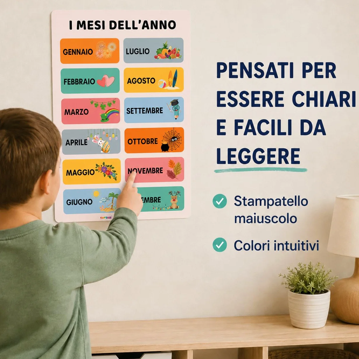 Poster Educativi per Bambini in Italiano - Set 12 Poster Didattici A3 Laminati 250 gsm - Alfabeto, Numeri, Colori, Montessori