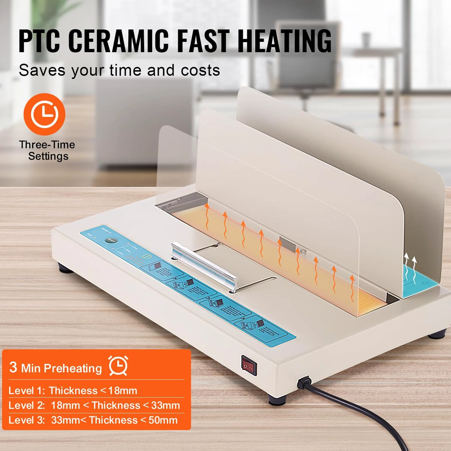 Rilegatrice termica, capacità 500 fogli, legante elettrico a caldo, per album fotografici, documenti, relazioni, spessore 50 mm, con riscaldamento in ceramica PTC