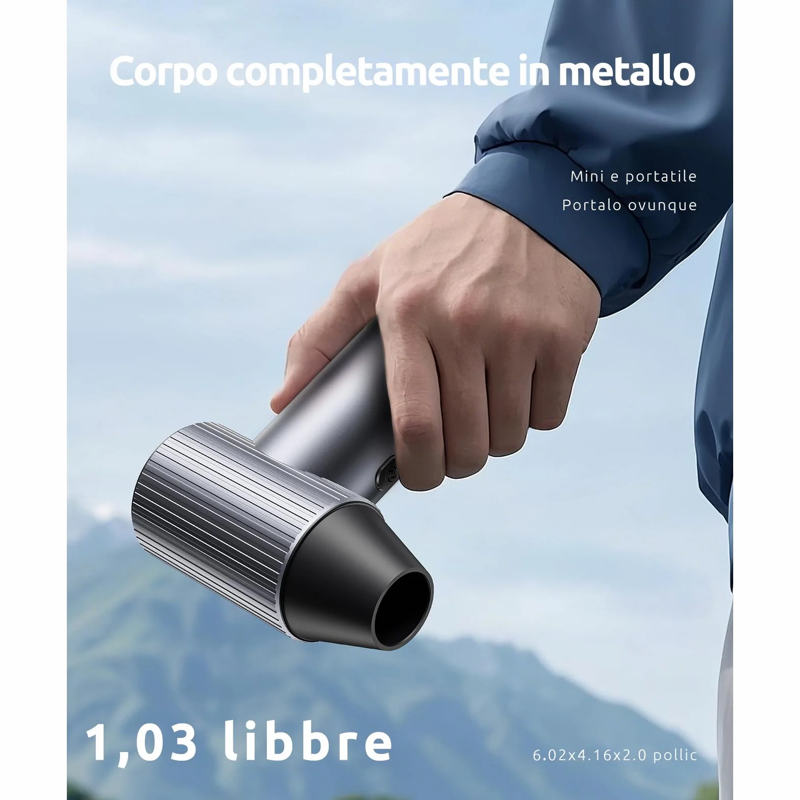 300000RPM Soffiatore Aria Compressa in Metallo - Mini Soffiatore a Batteria con 3 Velocità Regolabili e 4 Ugelli - Senza Fili e Ricaricabile - High-Power Air Duster per Auto/Casa/Ufficio/Camping