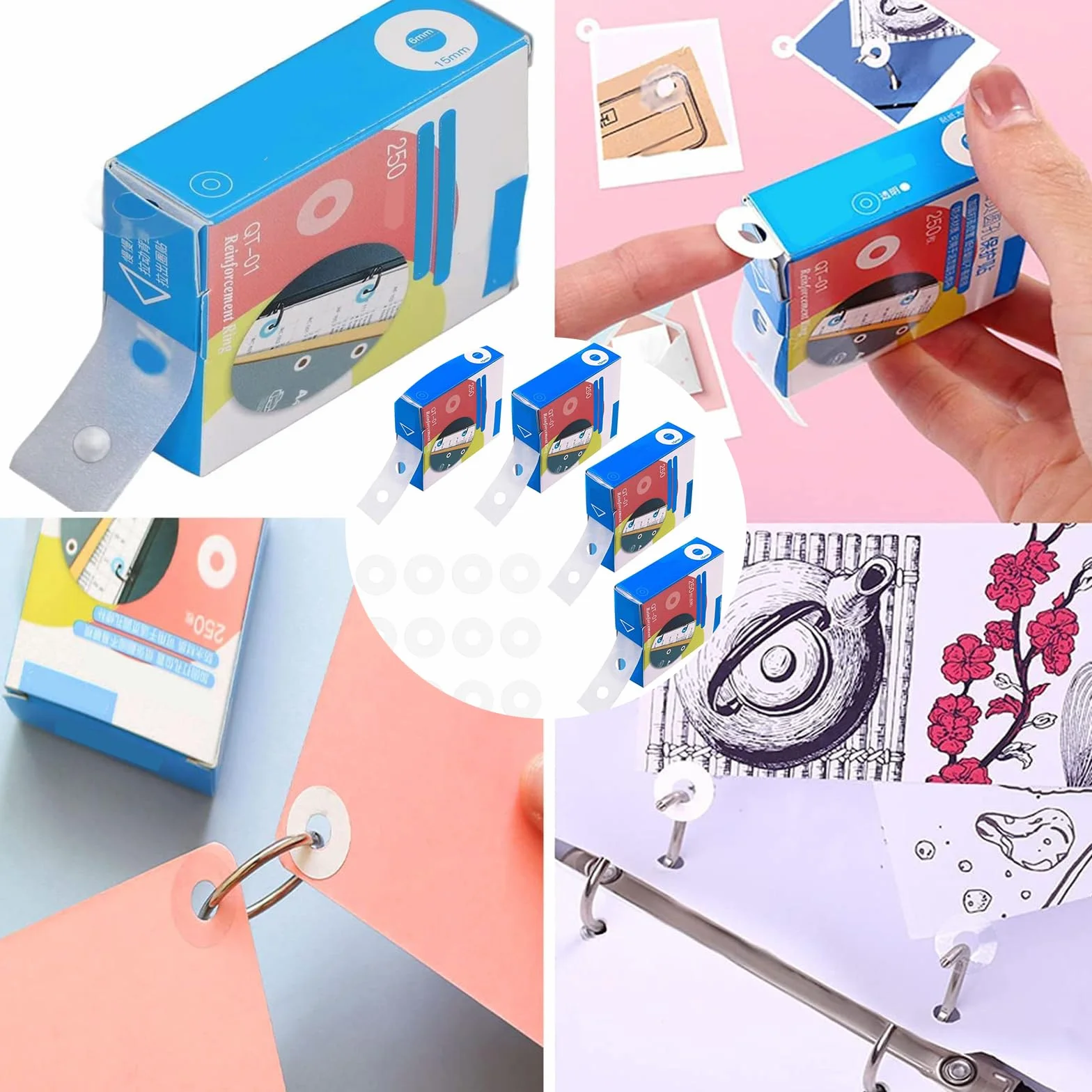 Salvabuchi Etichette Autoadesive 1000 PCS Impermeabile Rinforzo Fori Anelli per Libri a Fogli Mobili Trasparente