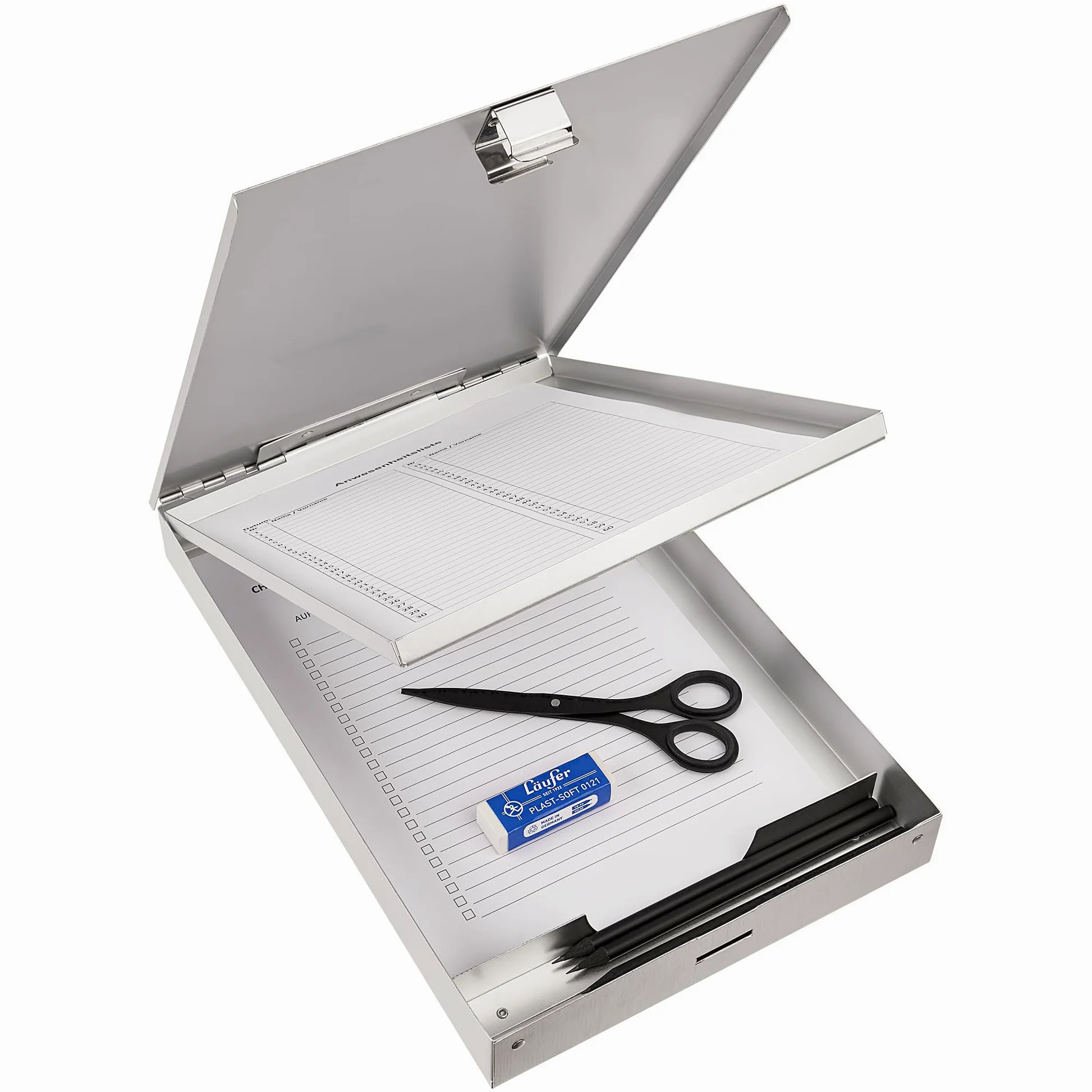 Saunders 21017 - Portablocco con molla CruiserMate su cassetta a modulo, con scomparto intermedio, a 2 vani, apertura dal basso, 23 x 34,5 cm, colore argento