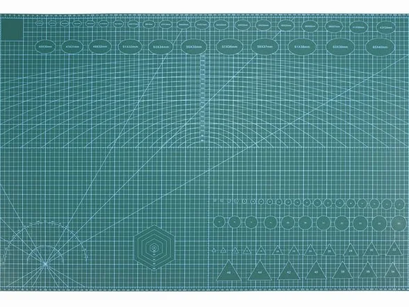 Tappetino da Taglio Scuola Tavolo Scrivania, Tappeto Bifacciale Auto Riparabile Rigenerante, Griglie su Entrambi i Lati stampate in Cm, Angoli, Goniometri, Linee Parallele e Figure.(FORMATO A1 VERDE)