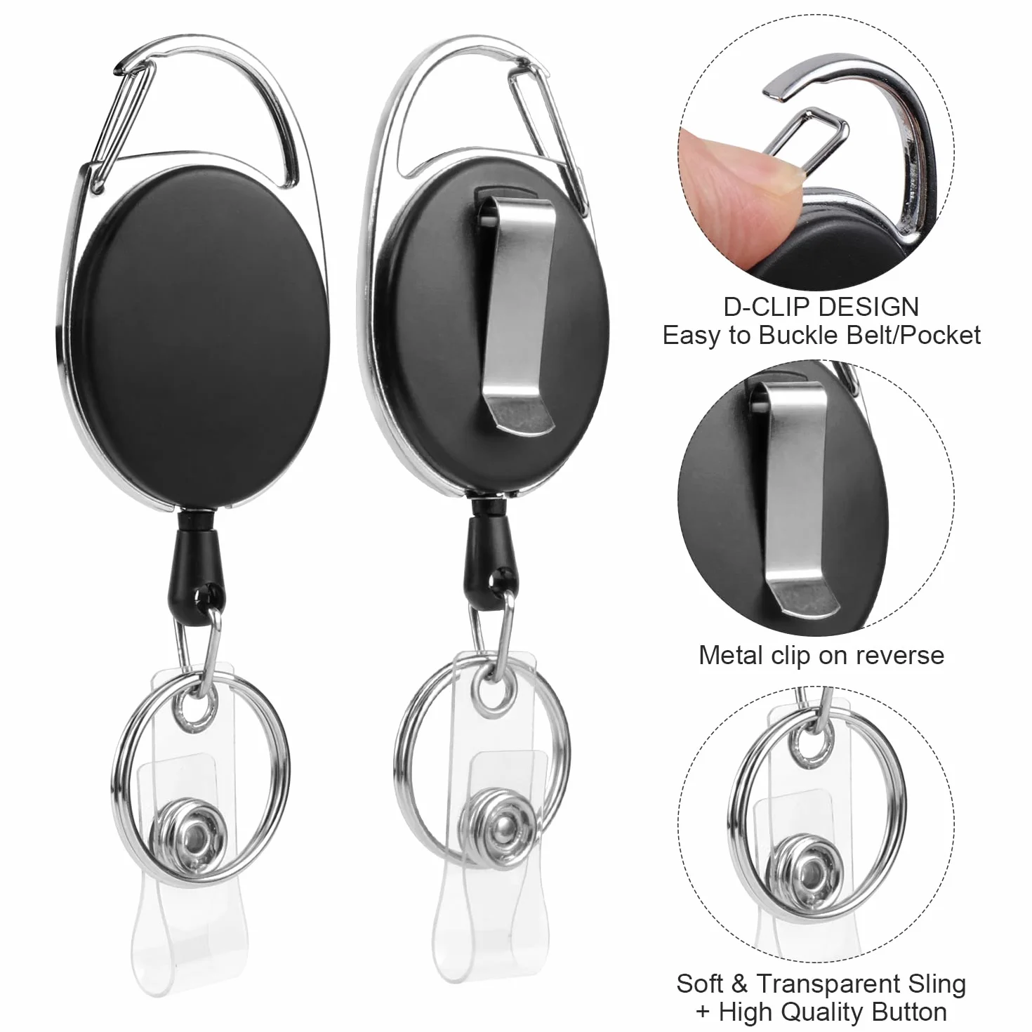 Portachiavi retrattile Porta Badge Bobina Clip ID Estensibile 6 pezzi